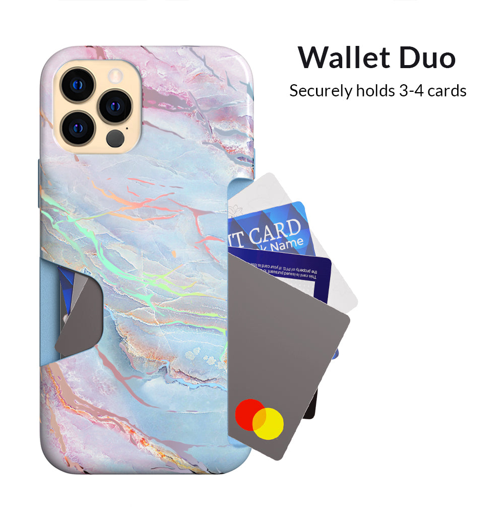 Holo Moonstone iPhone Wallet Case - Slim Protective Phone Cover with Card Holder for iPhone 13/14/15 - Perfect for Travel, Shopping & Everyday Use