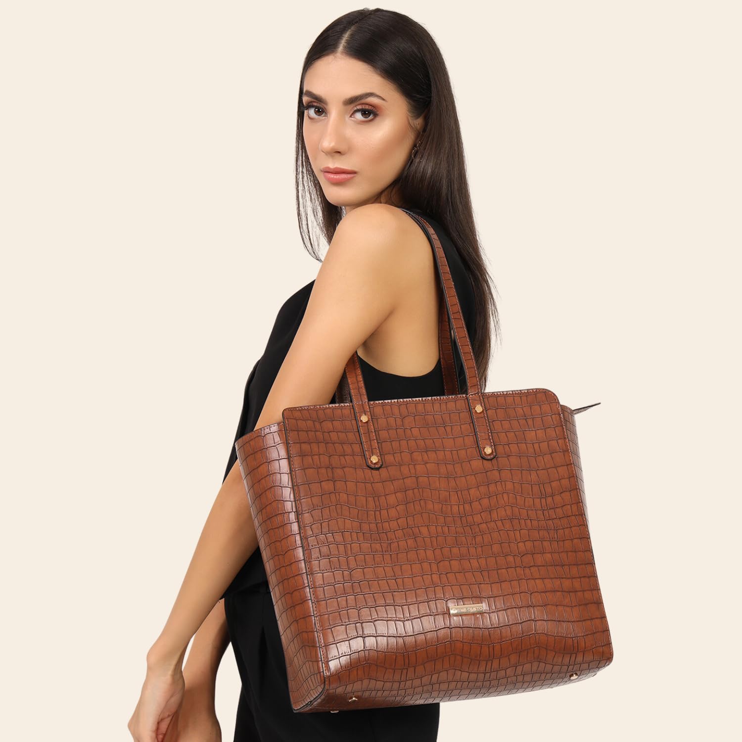 Premium Vegan Leather Tote Bag for Women - Large Stylish Handbag with Zip Closure | Office, College & Travel Essentials | Handcrafted in India | Perfect for Work, School & Weekend Getaways