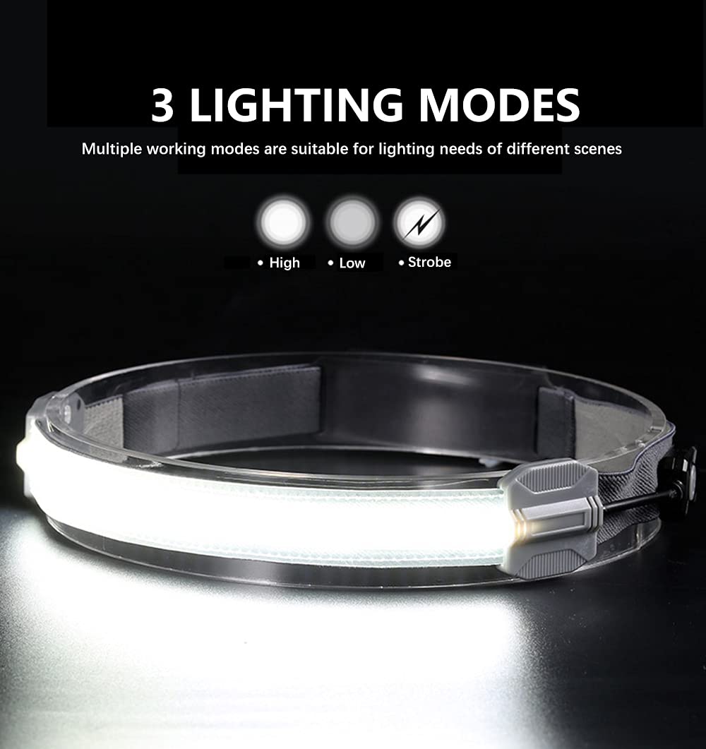 Super Bright USB Rechargeable Headlamp - 50,000 Lumens Wide Beam 210° COB & Red Light Bar Headlight with 3 Modes | Lightweight Head Flashlight for Camping, Hiking, Cycling, Running & Night Work