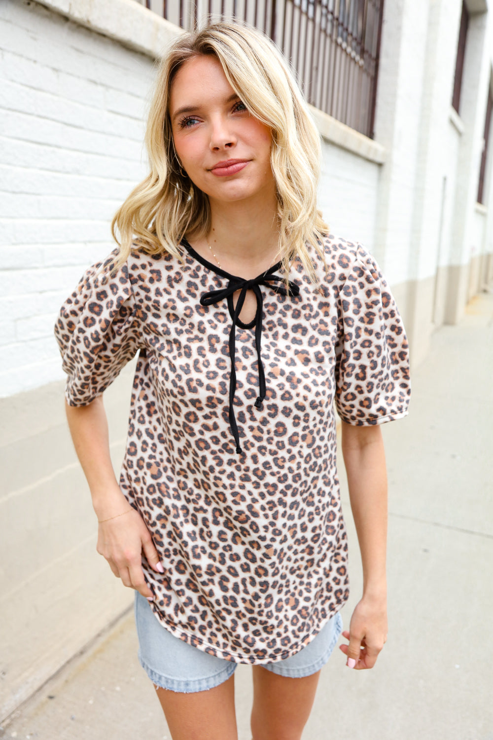 Stylish Animal Print Knit Top with Collar & Front Tie - Perfect for Casual Wear, Office Outfits & Date Nights
