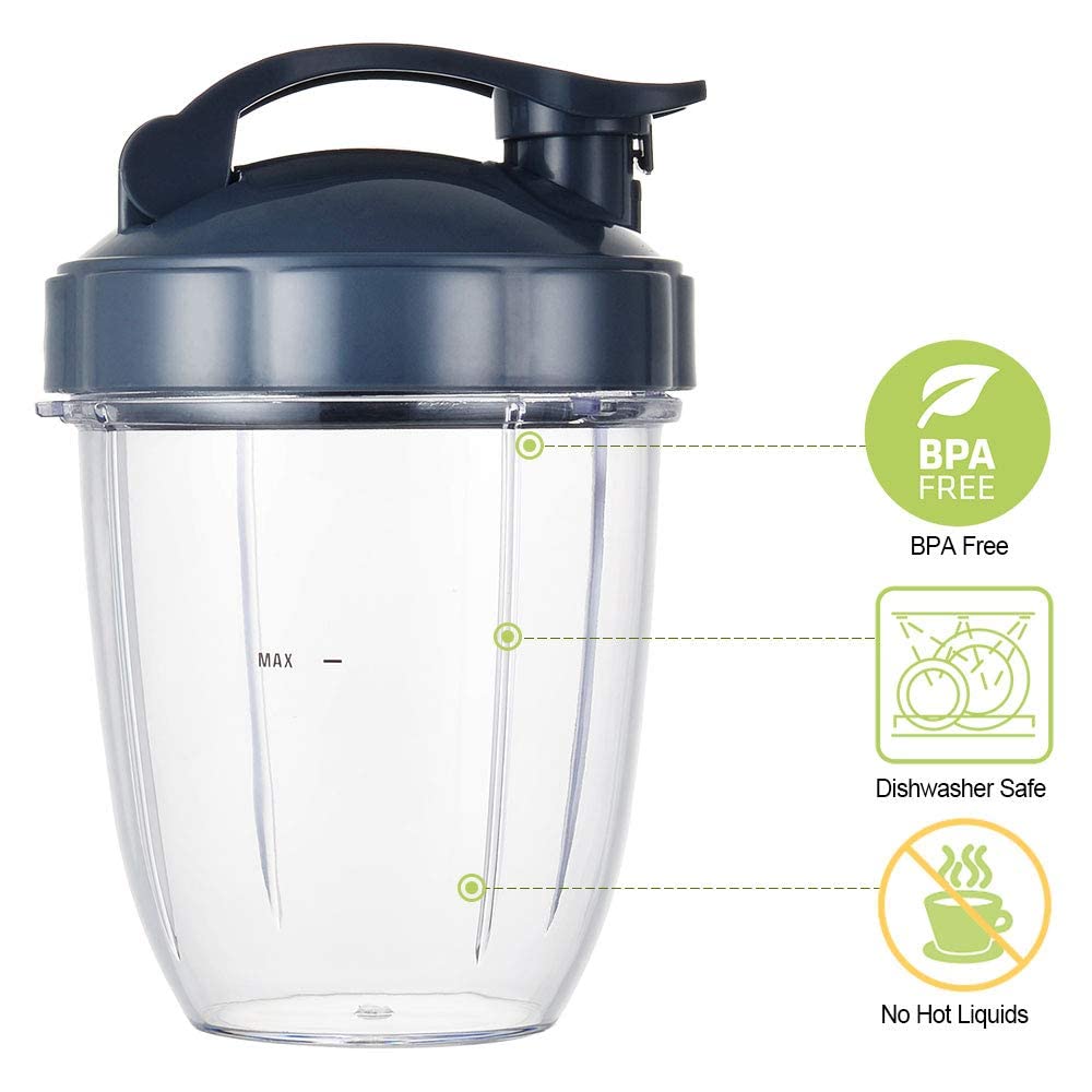 NutriBullet Replacement Cups 18oz (2 Pack) - Compatible with NutriBullet 600W/900W Blenders - Includes 2 Flip-Top Lids & 2 Rubber Gaskets - Perfect for Smoothies, Protein Shakes & Meal Prep On The Go