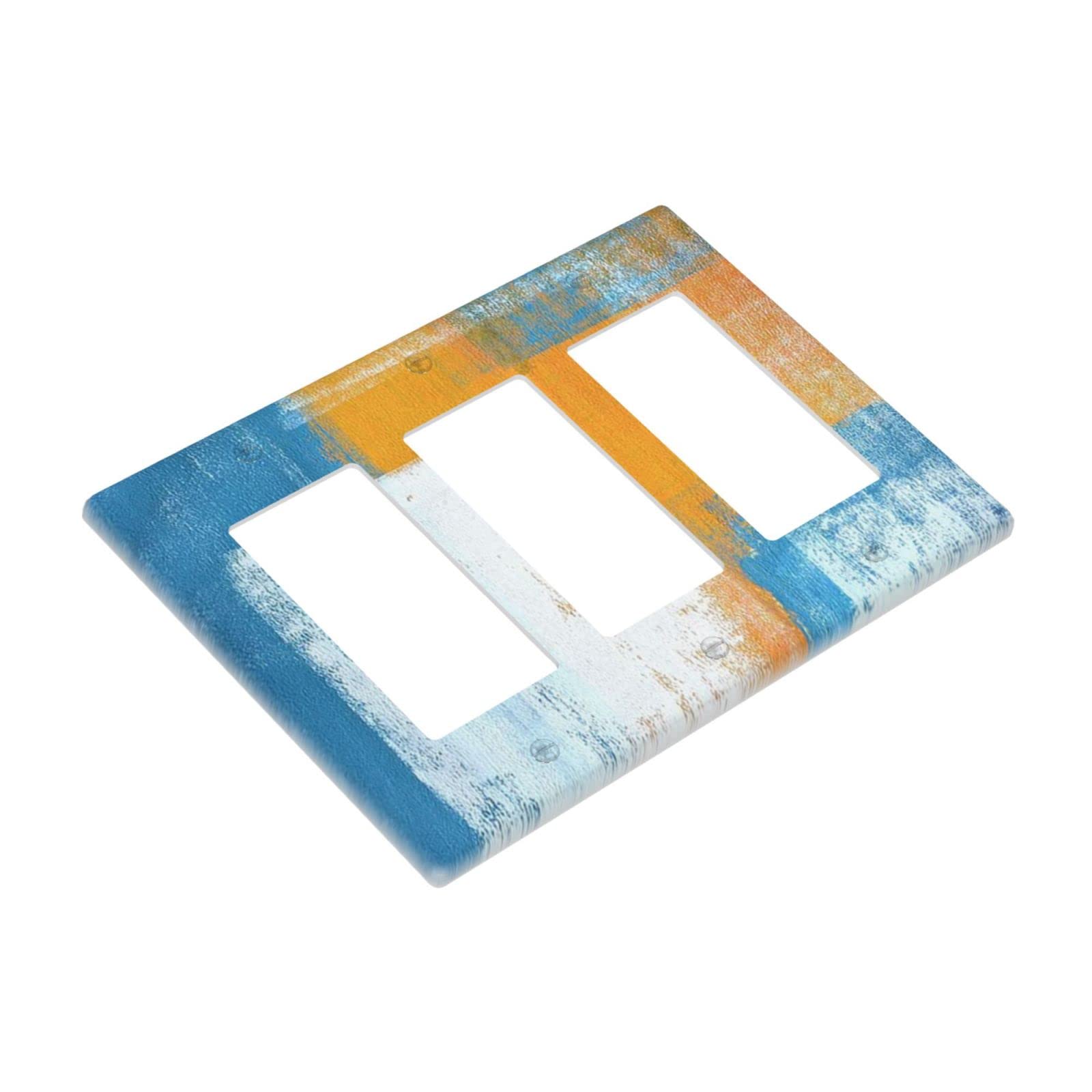 Abstract Orange Blue White Triple Rocker Light Switch Cover - Decorative 3 Gang Wall Plate - Funny Lightswitch Faceplate 4.5