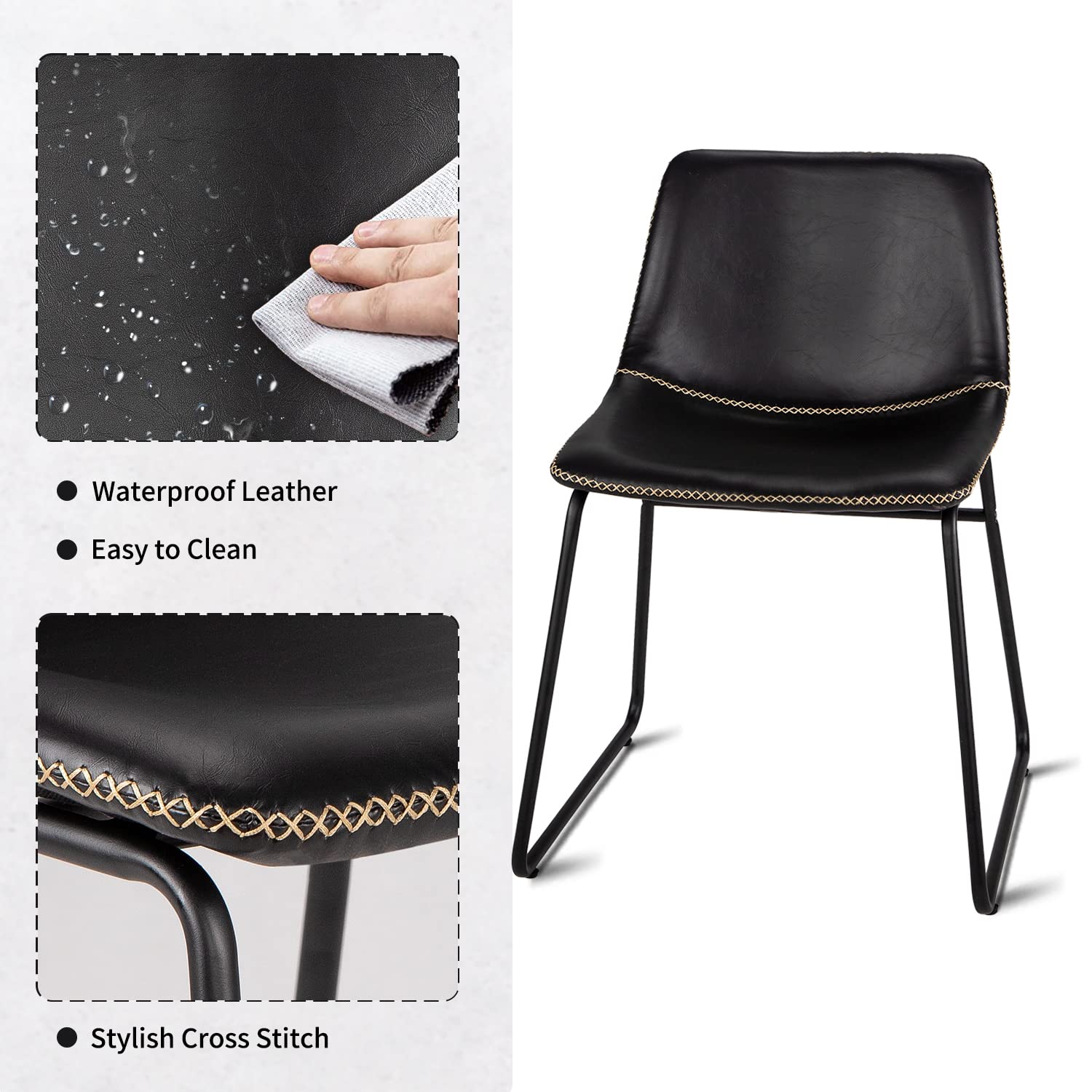 HeuGah 4-Piece Modern Industrial Dining Chair Set - Faux Leather Upholstered Kitchen & Dining Room Chairs with Sturdy Metal Legs - Perfect for Small Spaces, Breakfast Nooks & Contemporary Home Decor