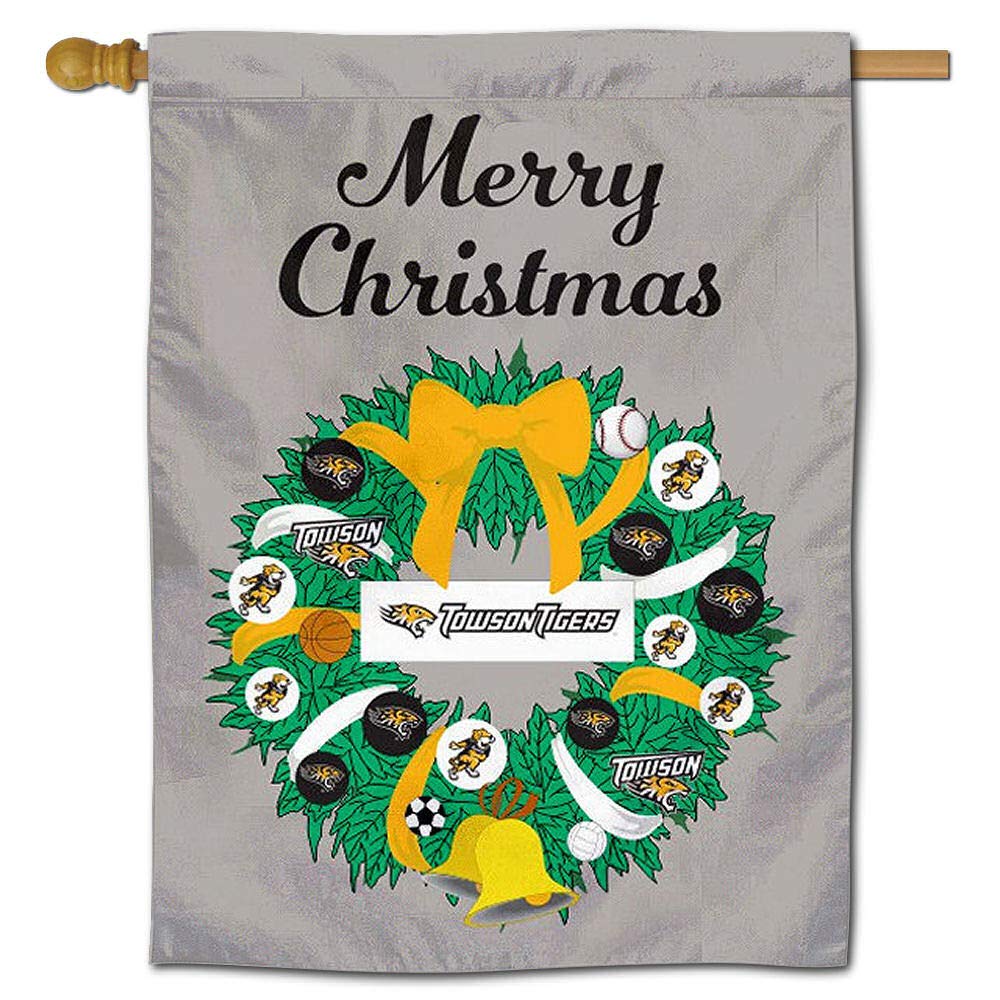 Towson Tigers Happy Holidays Christmas Banner Flag - Perfect for Home Decor, Parties & Festive Celebrations