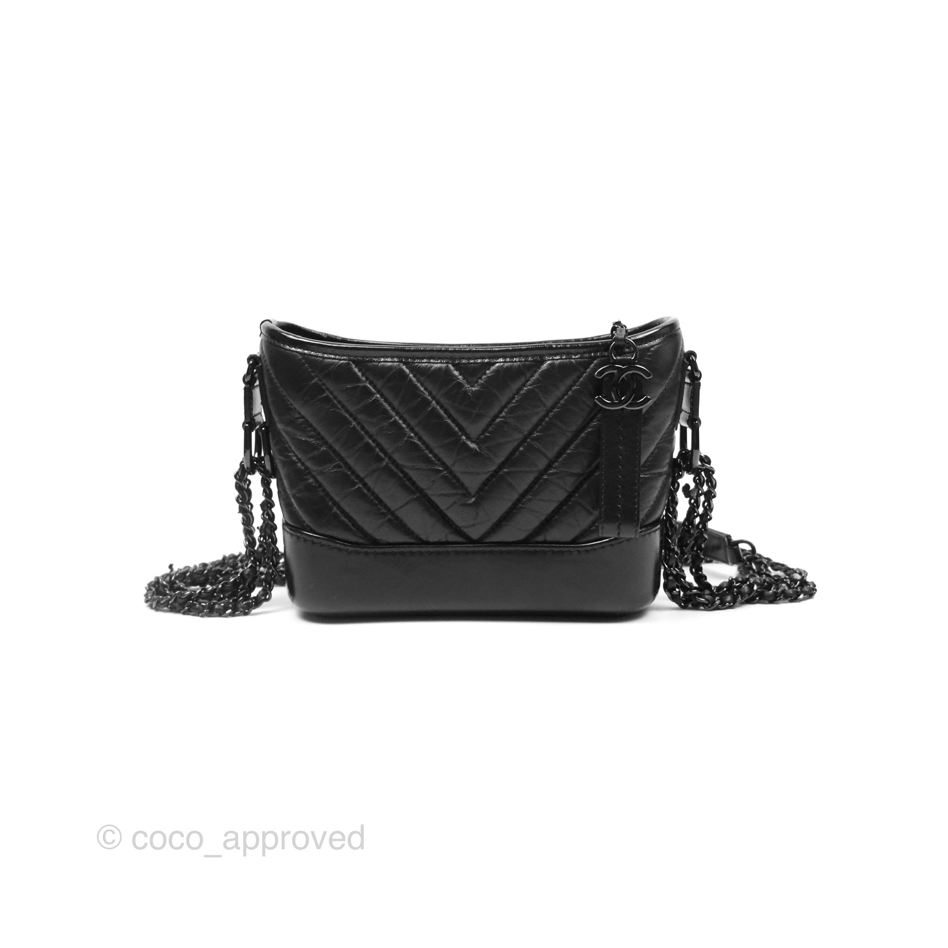 Chanel Chevron Small Gabrielle Hobo Bag in Calfskin Leather - So Black Edition | Luxury Crossbody Purse for Women, Perfect for Evening Events & Daily Use
