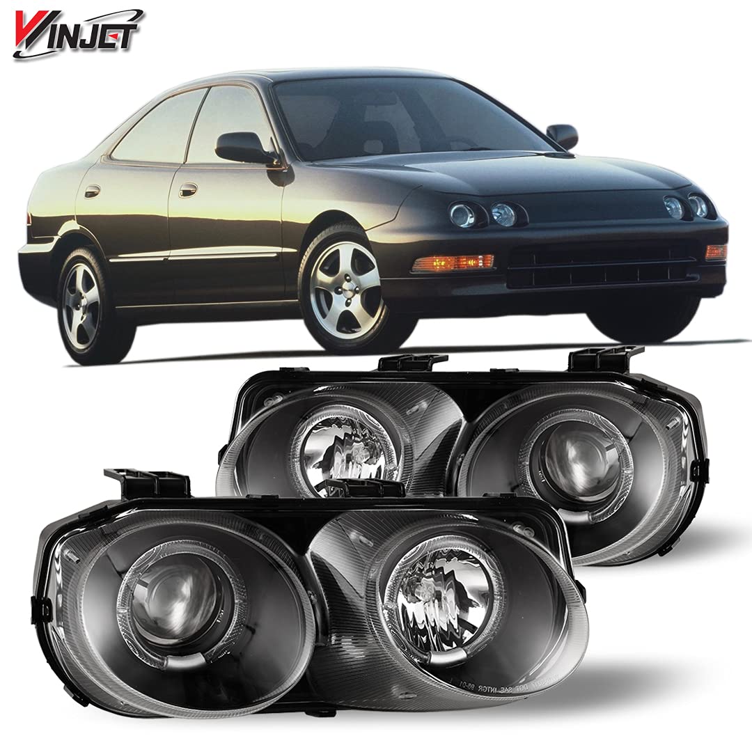 Winjet LED DRL Halo Projector Headlights Compatible with 1994-1997 Acura Integra - Upgrade Your Car Lighting for Night Driving & Style Enhancement