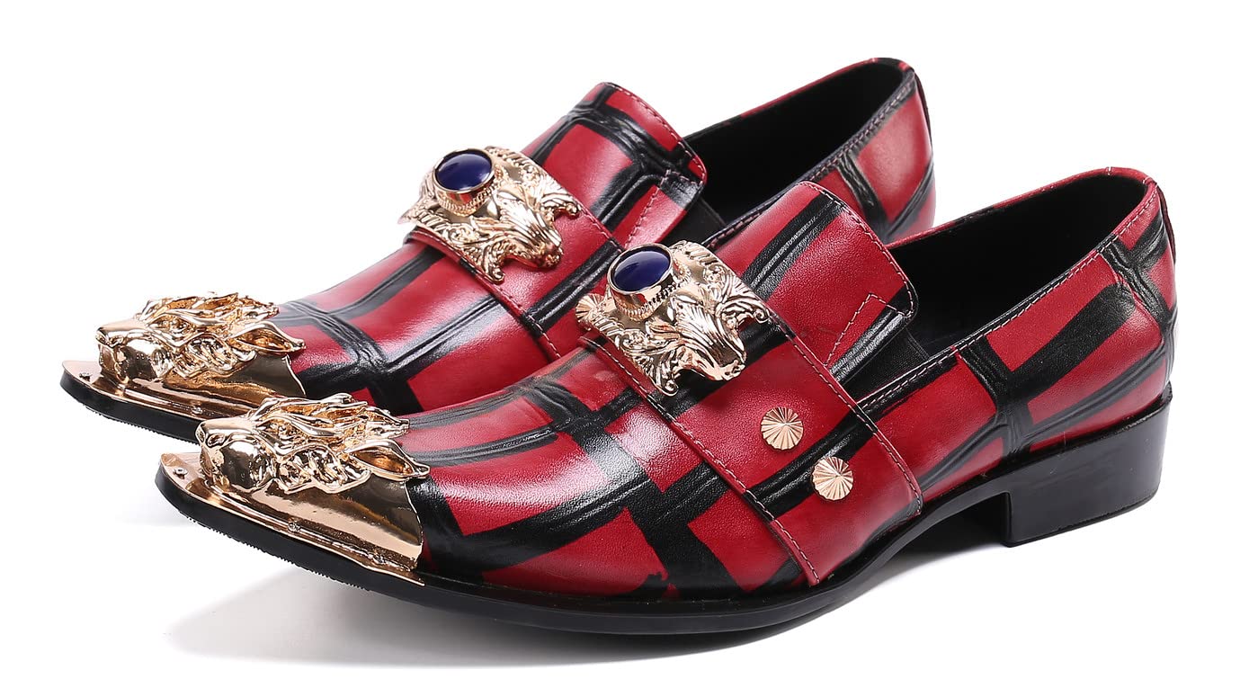 Santimon Men's Genuine Leather Loafers - Classic Beaded Slip-On Dress Shoes for Wedding, Formal & Smoking Occasions - Comfortable & Stylish Men's Footwear for Business Events & Special Occasions