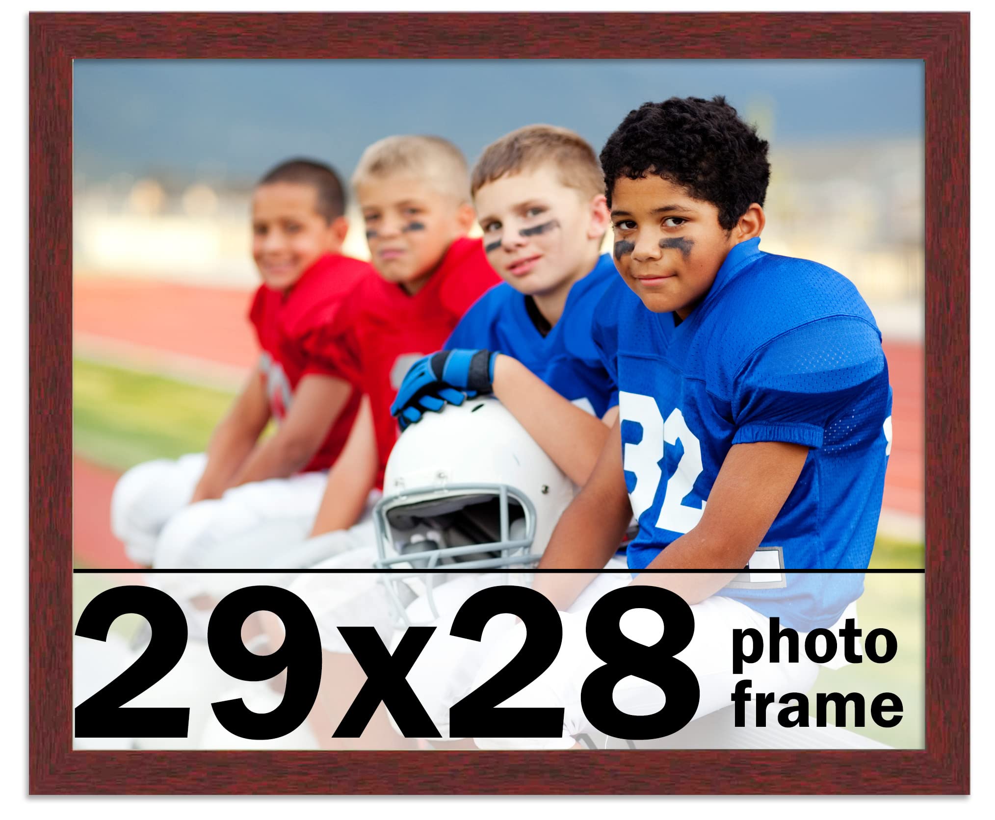 CountryArtHouse 29x28 Inch Brown Mahogany Solid Wood Picture Frame Kit - Includes UV Acrylic Plexiglass, Acid-Free Foam Backing & Hanging Hardware - Perfect for Wall Art, Family Photos, and Home Decor