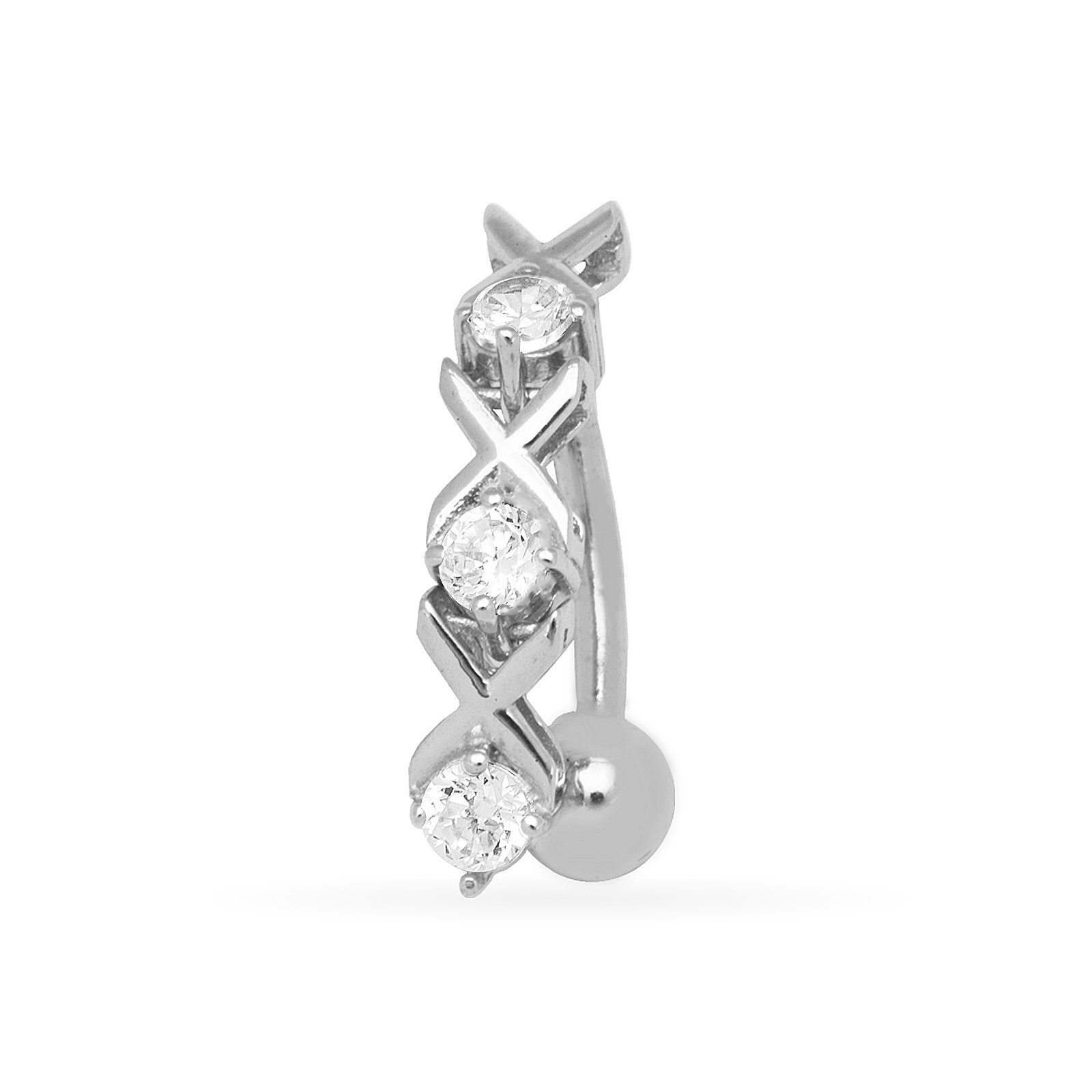 14K White Gold CZ Cubic Zirconia Simulated Diamond Belly Ring - 14 Gauge 20x5mm Body Jewelry for Women | Perfect for Navel Piercing, Everyday Wear & Special Occasions