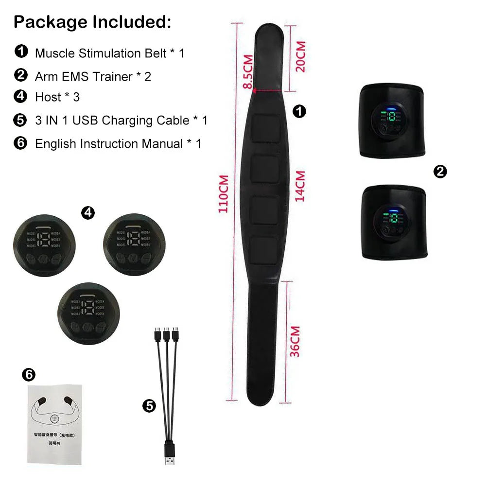 Electric ABS Muscle Stimulation Belt - EMS Abdominal Trainer for Core Workout & Toning | Gym, Home Fitness & Recovery Use