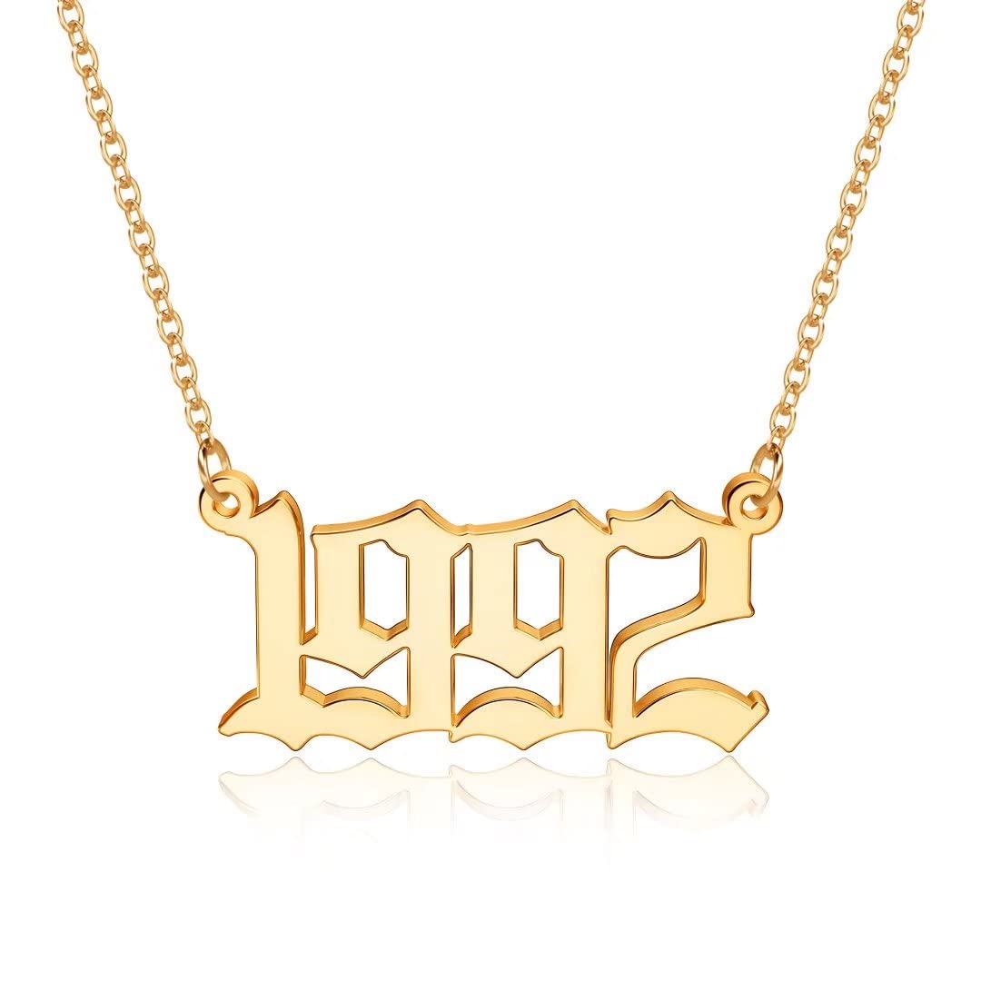 18K Gold Plated Old English Birth Year Necklace for Women - Personalized 1970-2021 Number Pendant Jewelry Gift for Birthday, Anniversary | Perfect for Everyday Wear, Special Occasions & Thoughtful Gifting