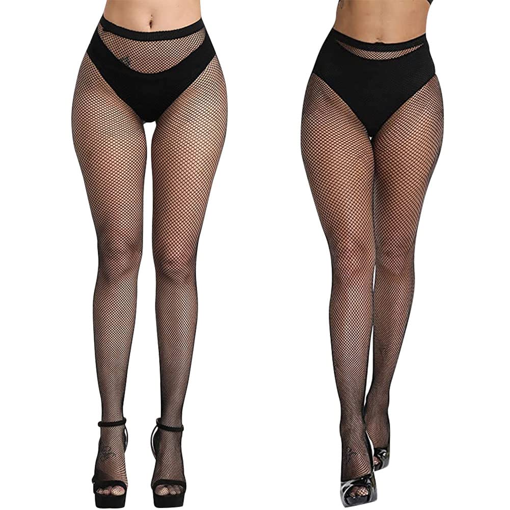 Aomig 4 PCS Black Fishnet Tights for Women - Sexy High Waist Pantyhose Stockings with Suspender, One Size Fits All | Perfect for Halloween, Cosplay, Burlesque & Night Out Outfits