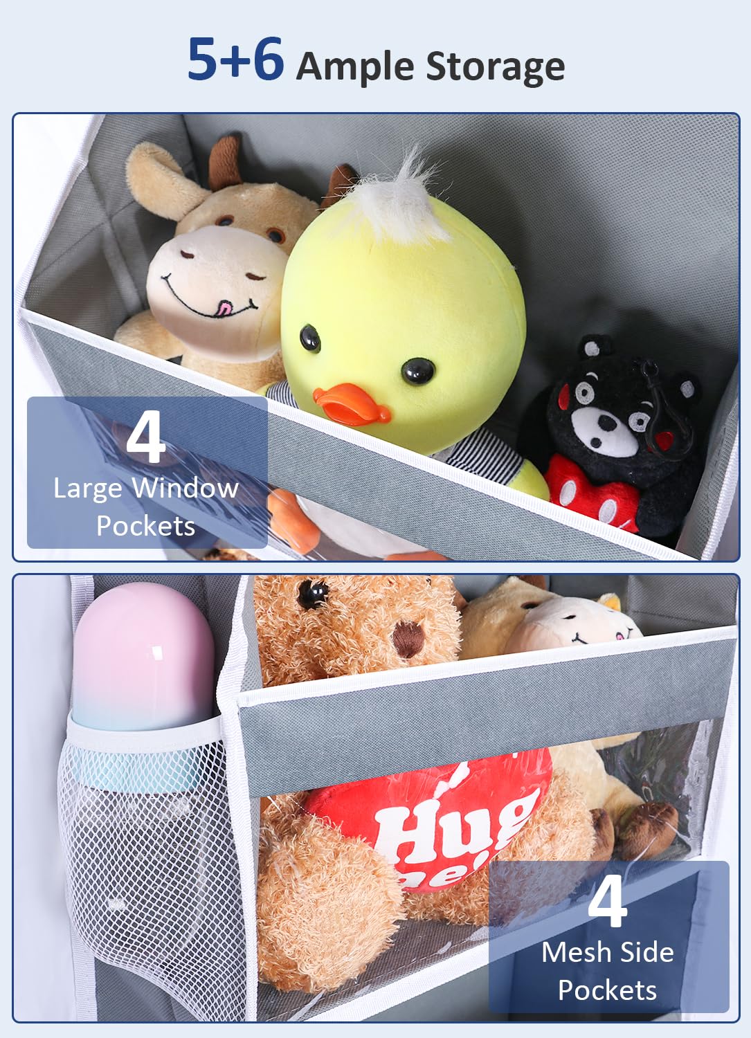 Over the Door Organizer with 3 Clear Slip Pockets & 5 Large Pockets - Heavy Duty Hanging Storage for Closet, Bathroom, Pantry, Bedroom & Nursery - Perfect for Towels, Toys, Shoes & Household Organization