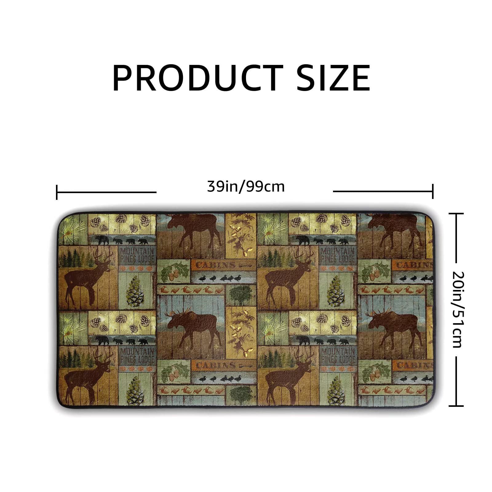 Rustic Moose Deer Non-Slip Kitchen Rug - Washable Memory Foam Cabin Floor Mat for Farmhouse, Under Sink, Bathroom - 39x20 Inch - Perfect for Cozy Cabin Decor & High-Traffic Areas