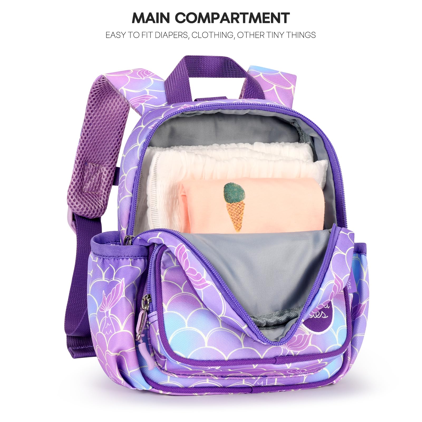 Mibasies Toddler Backpack Leash for Kids 1-3 Years - Anti-Lost Baby Harness with Adjustable Strap, Mermaid Purple Backpack for Girls & Boys | Perfect for Travel, Shopping & Outdoor Adventures