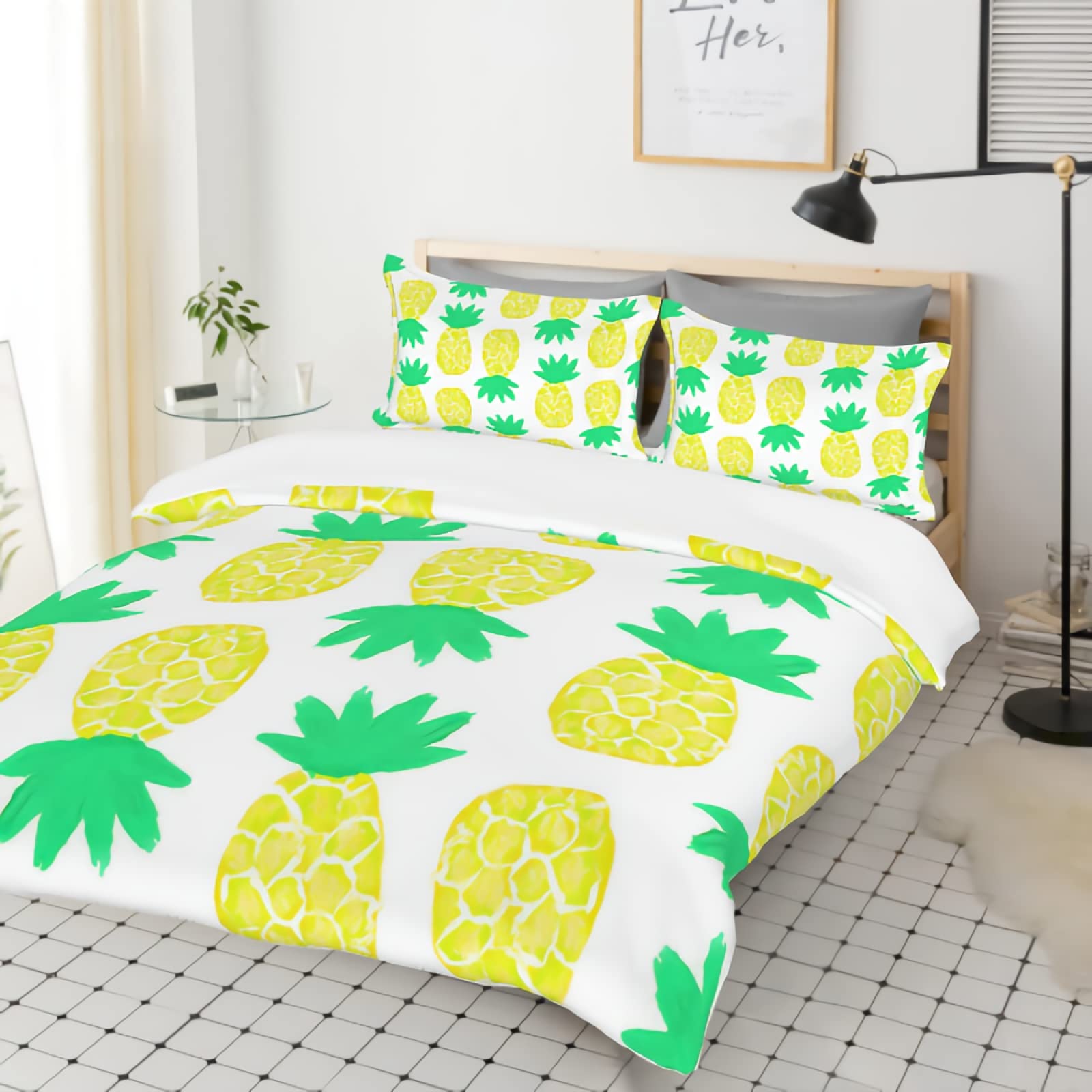 GREDBH King Size Pineapple Duvet Cover Set - 3 Piece Cartoon Fruit Pattern Bedding with 2 Pillowcases | 100% Soft Microfiber | Tropical Bedroom Decor for Kids & Teens | Perfect for Summer, Beach Themed Rooms & Dorm Decor