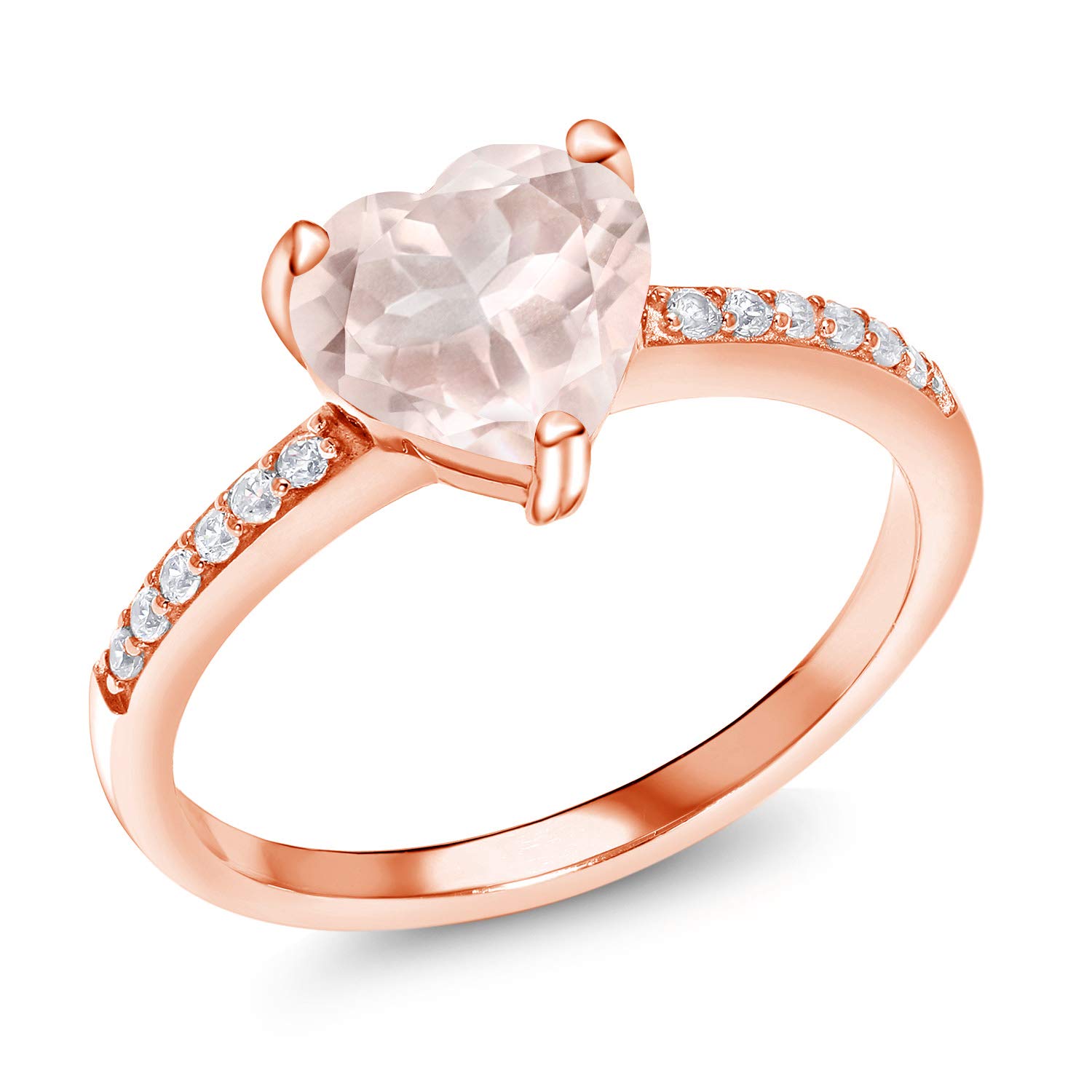 18K Rose Gold Plated Sterling Silver Heart Shaped Rose Quartz Ring for Women - 1.90 CTTW Gemstone Birthstone Jewelry (Sizes 5-9) | Valentine's Day Gift, Anniversary Present, Romantic Proposal Jewelry