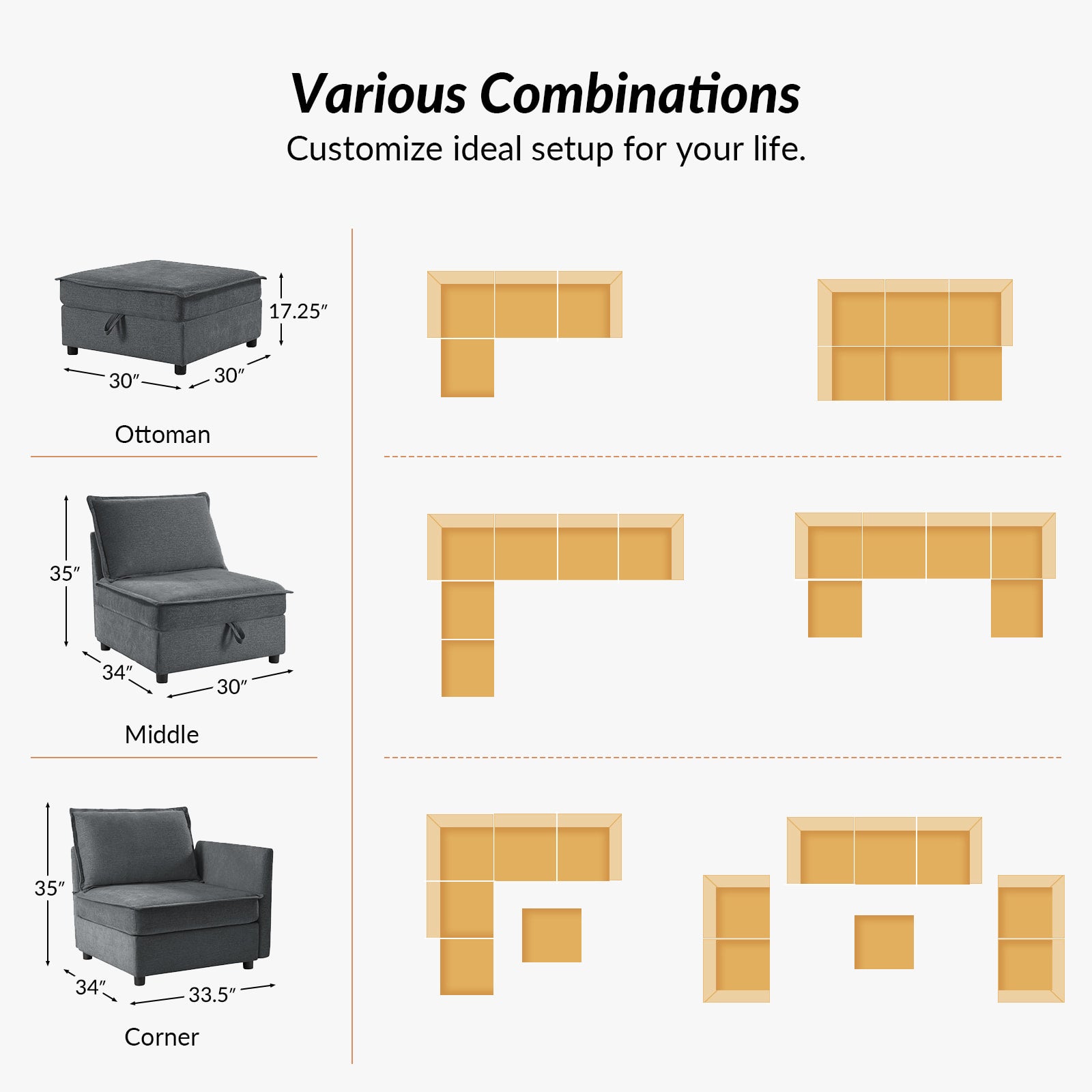Harmetrix Oversized Soft Sectional Couch with Storage | Modern L-Shaped Sofa Bed with Hidden Compartment | Perfect for Living Room, Family Room & Small Spaces