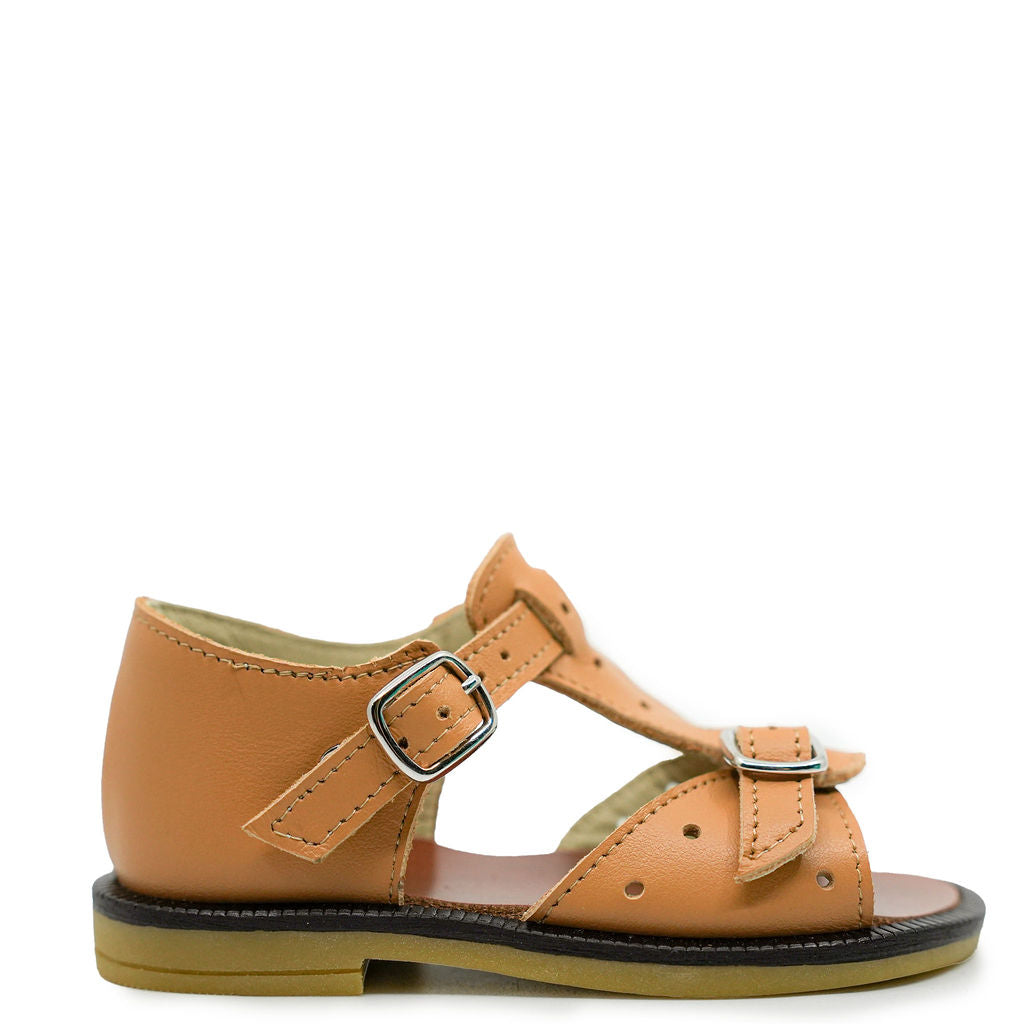 Pepe Tan T-Strap Baby Sandals for Girls & Boys - Soft Leather Comfortable First Walking Shoes - Perfect for Summer Outings & Beach Play