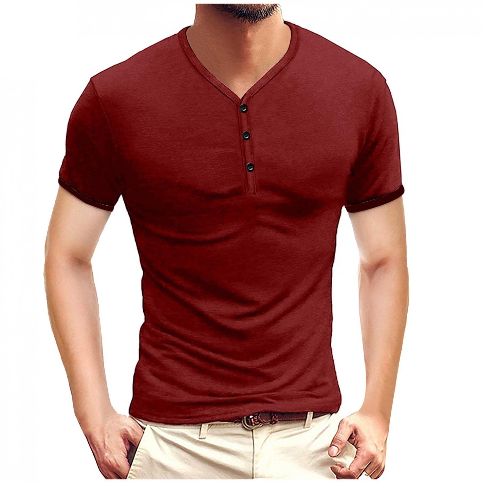 Men's Linen Shirts & Henley T-Shirts - Crew Neck Casual Short Sleeve Tees for Workout, Gym, and Everyday Wear