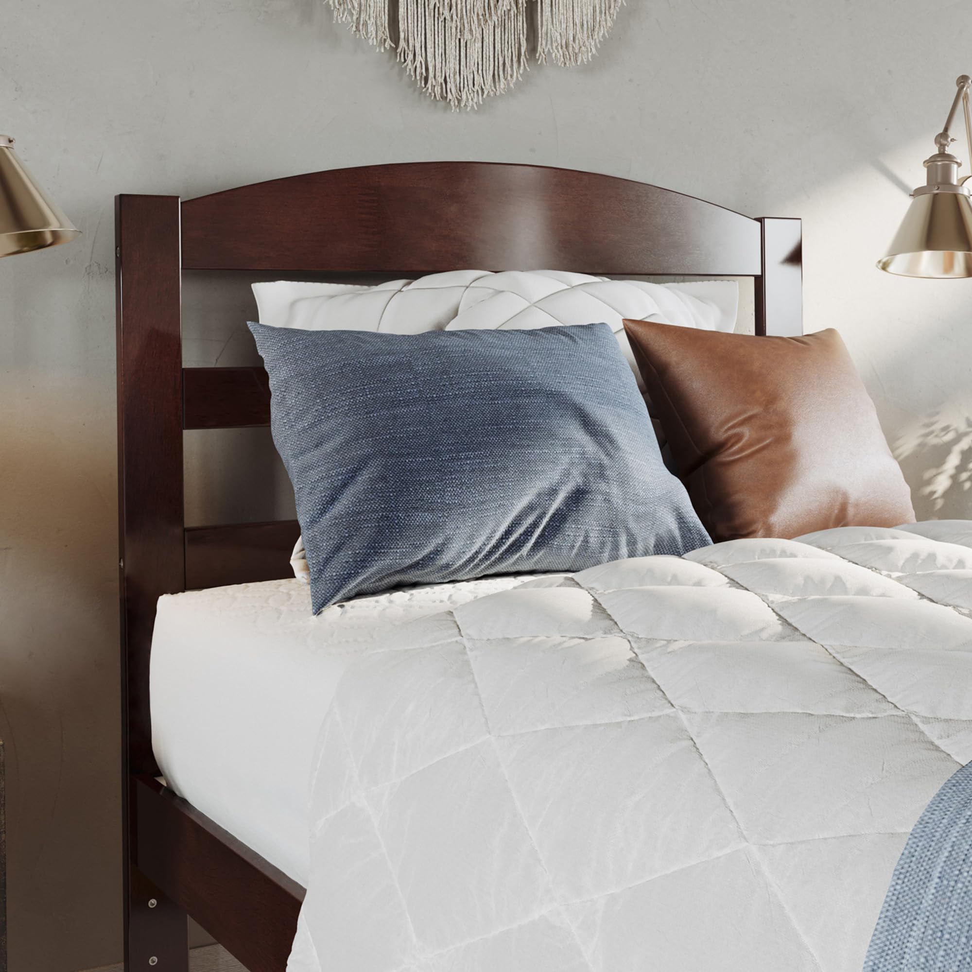 AFI Warren Twin Size Wood Headboard with USB Charging Port - Walnut Finish for Bedroom, Dorm, or Guest Room - Modern & Functional Design