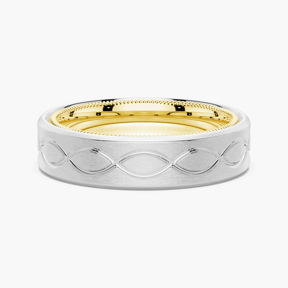7.5mm Two Tone Matte Finish Infinity Design Men's Wedding Band Ring - Perfect for Engagement, Anniversary & Everyday Wear