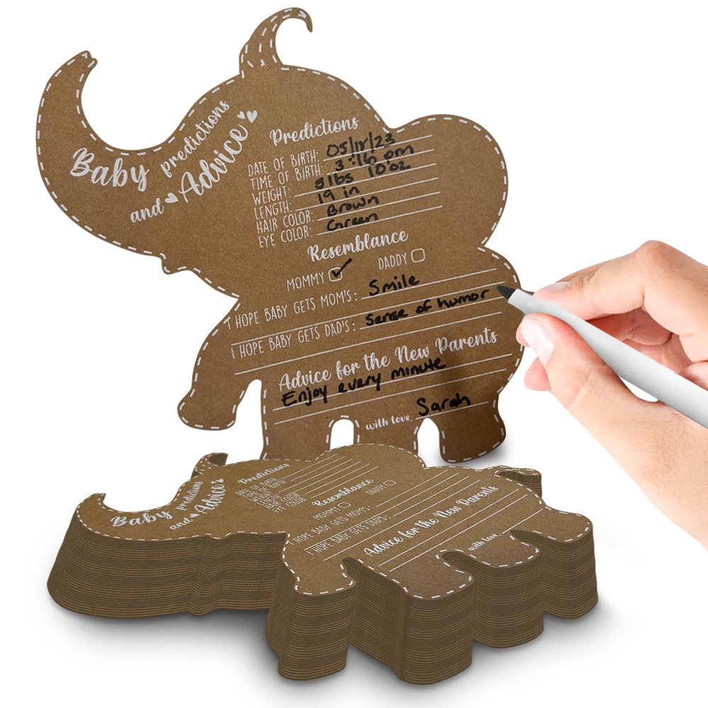 **Baby Shower Games & Advice Cards for Parents to Be - Elephant Safari Jungle Theme - Set of 50 - Perfect for Baby Showers, Gender Reveals & Nursery Decor**