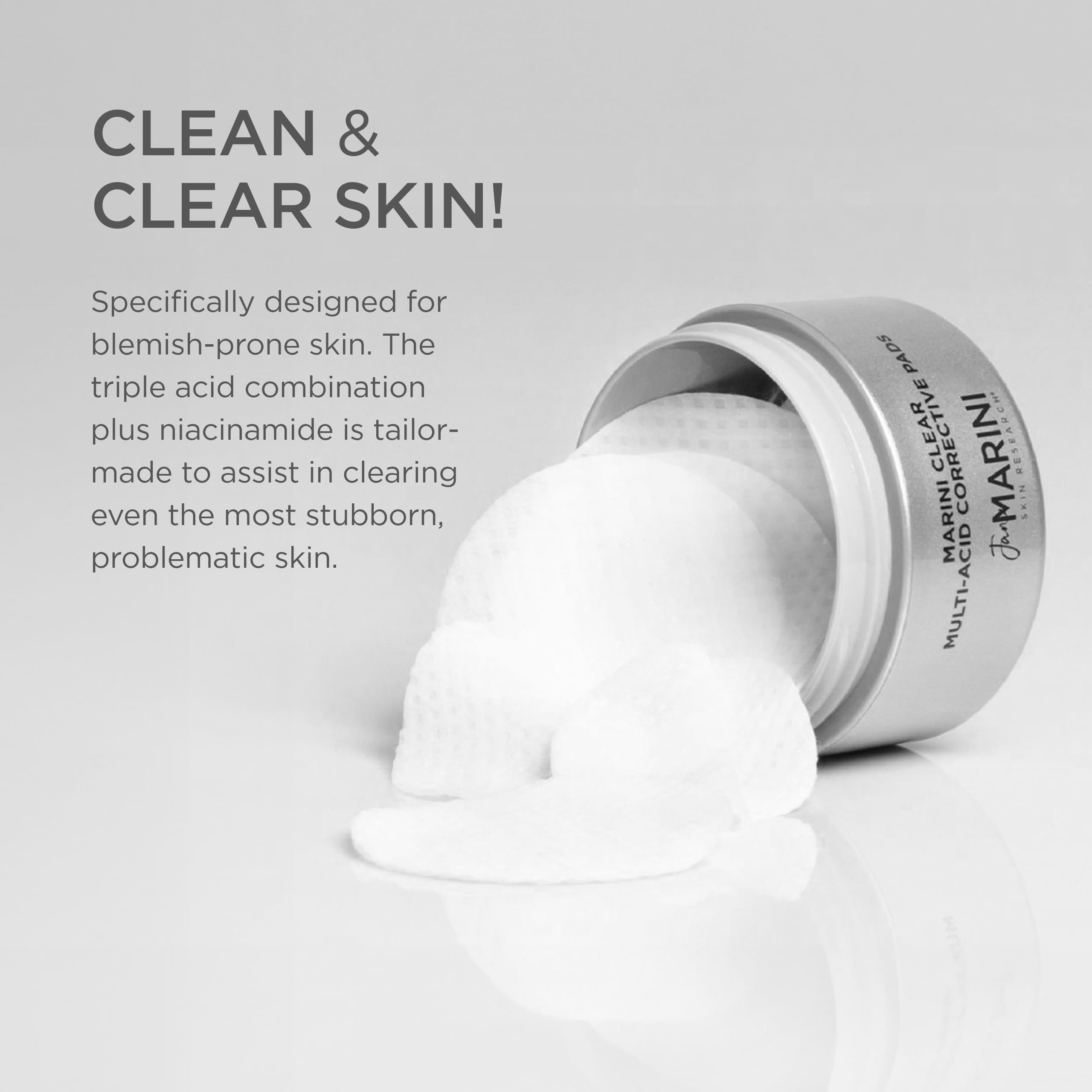 Jan Marini Skin Research Marini Clear Multi-Acid Corrective Pads - Exfoliating Facial Treatment for Acne & Blemishes - 30 Count | Perfect for Daily Skincare Routine & Travel