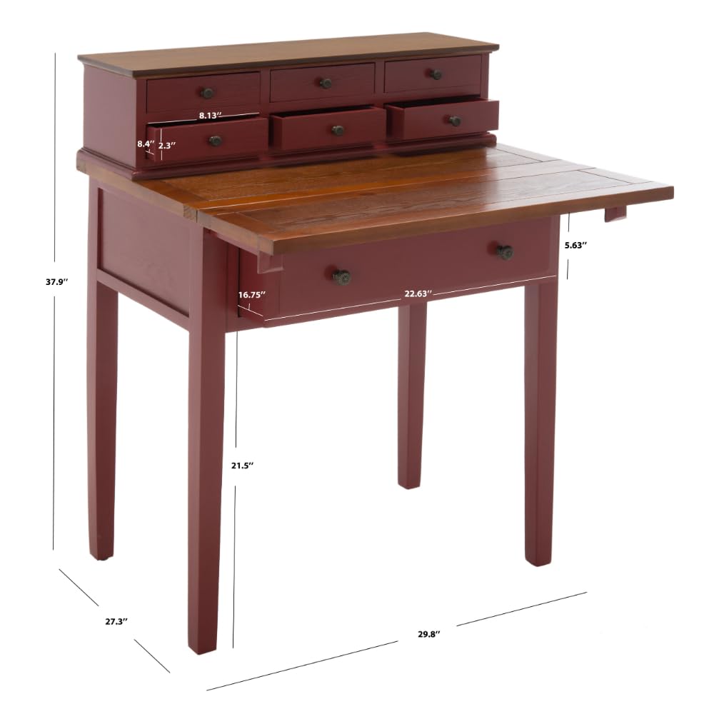 Safavieh Abigail Fold Down Desk - Egyptian Red & Oak Finish - Compact Home Office Desk for Small Spaces, Dorm Rooms & Apartments