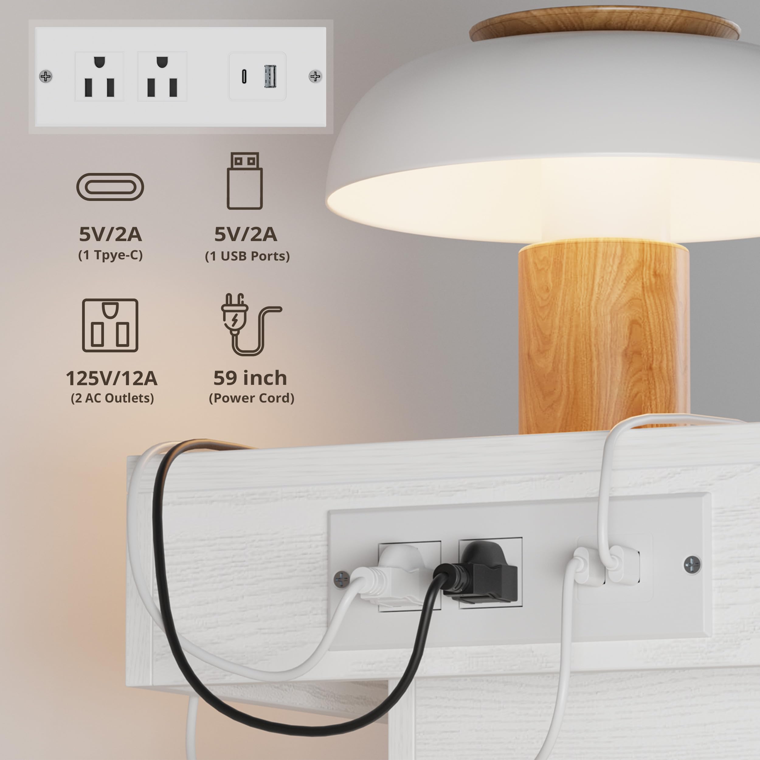 Modern White Nightstand with LED Light & USB Charging Station - 3 Drawers Bedside Table for Bedroom, Living Room | Compact End Table with Soft Glow Lighting for Phones, Books & Bedroom Essentials