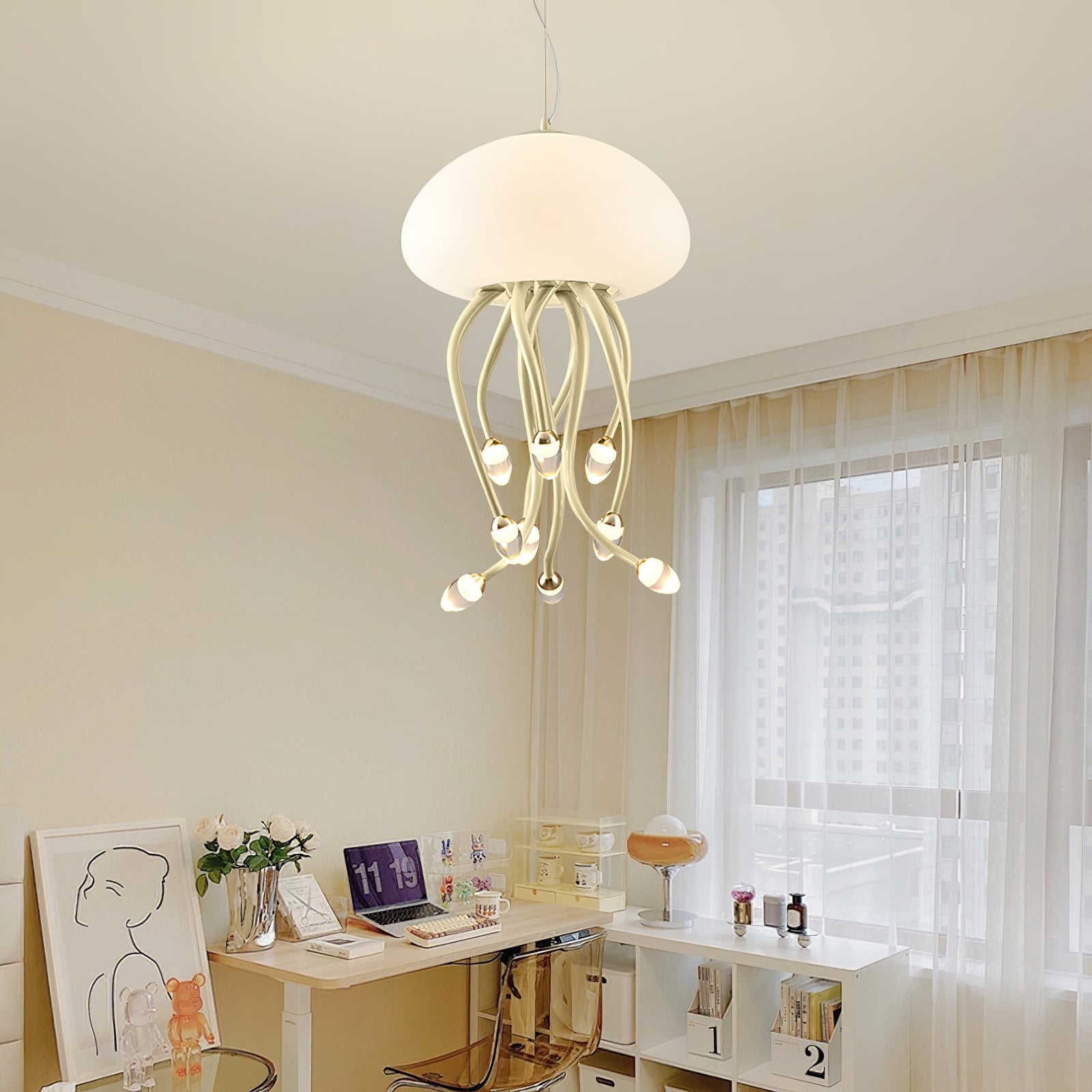 Elegant Jellyfish Pendant Lamp - Modern LED Ceiling Light for Bedroom, Living Room & Dining Room Decor - Unique Ocean-Themed Lighting Fixture for Home & Office