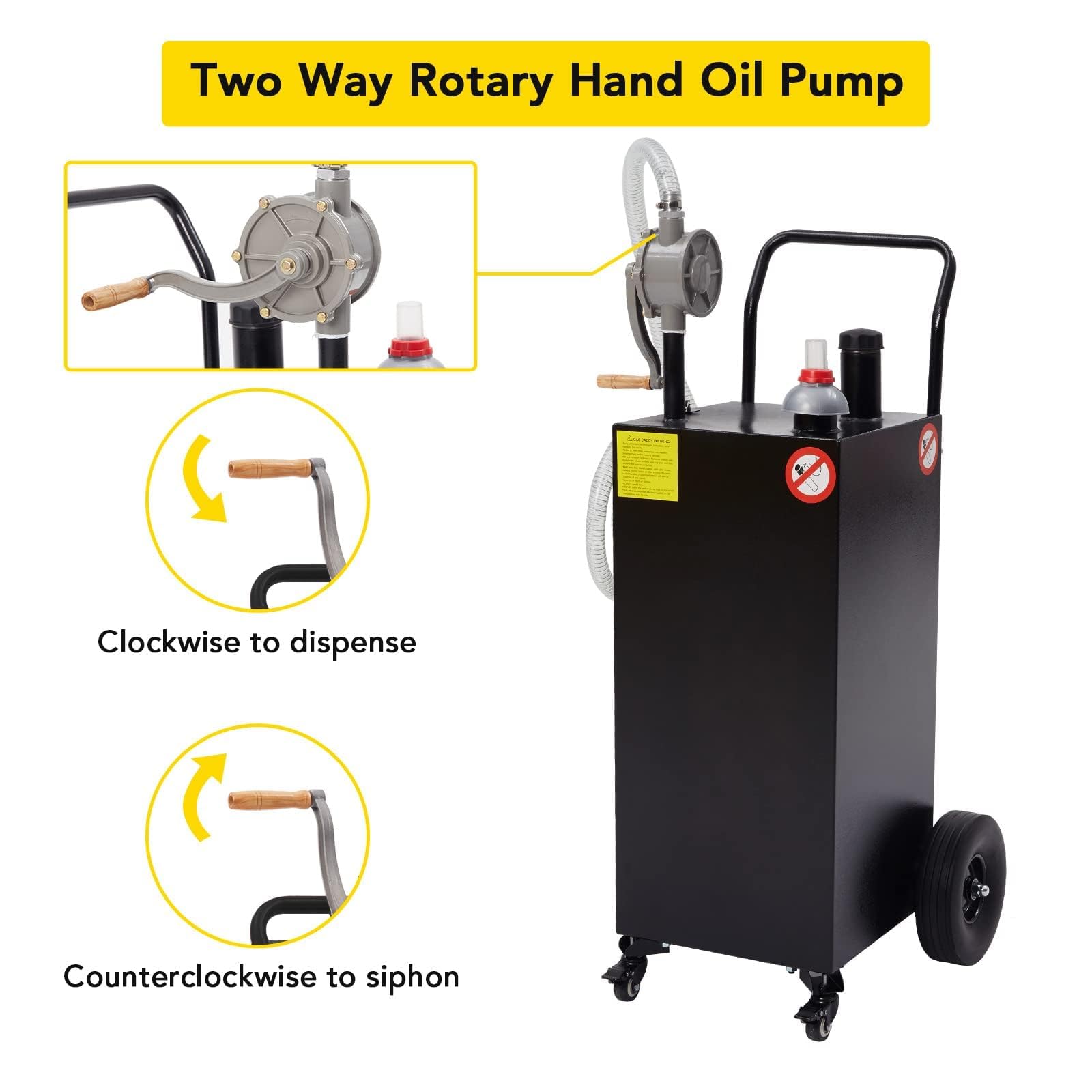 35 Gallon Portable Fuel Caddy - Heavy Duty Diesel & Gasoline Storage Tank with Rotary Hand Pump & Wheels - Ideal for Boat, ATV, Car, Motorcycle & Farm Equipment - Leak Proof Black Container for Safe Fuel Transfer & Storage