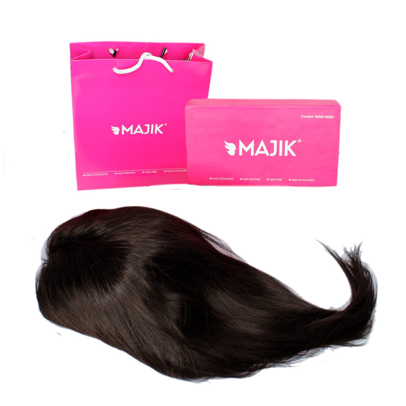 Majik Front Lace Human Hair Wigs for Women - Natural Black Full Head Wigs with Free Hair Brush Set - Perfect for Daily Wear, Cosplay & Special Occasions