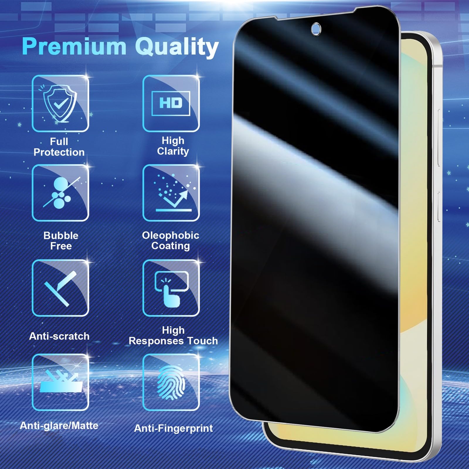 2+2 Pack Privacy Screen Protector for Samsung Galaxy S24 FE 5G - Anti-Spy Tempered Glass Film & Camera Lens Protector, Bubble-Free HD Clarity - Perfect for Work, Travel & Privacy Protection