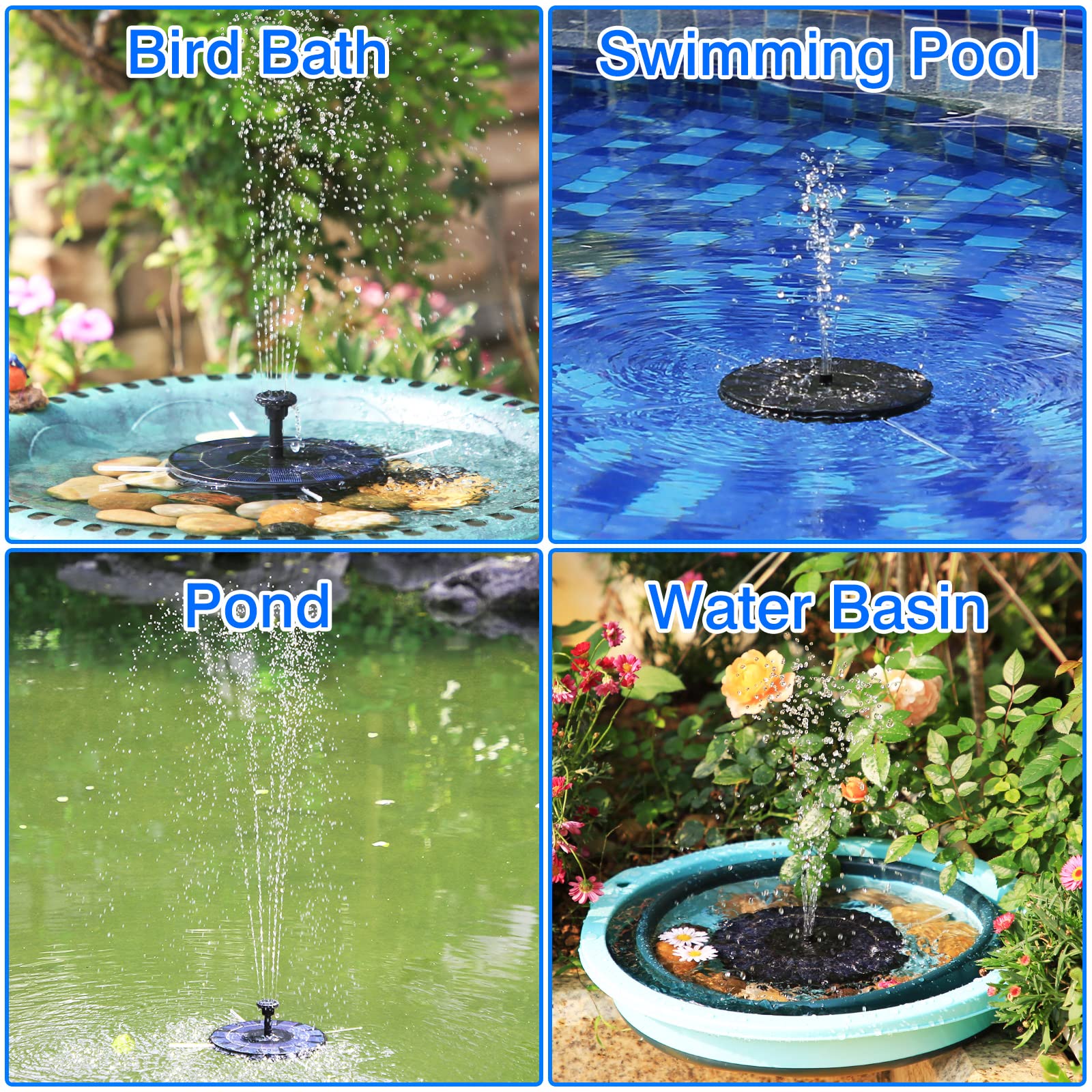 AISITIN 2.5W Solar Bird Bath Fountain Pump with 6 Nozzles - Solar Powered Water Pump for Garden, Pond, Pool, Fish Tank & Outdoor Decor | Perfect for Attracting Birds & Enhancing Outdoor Spaces