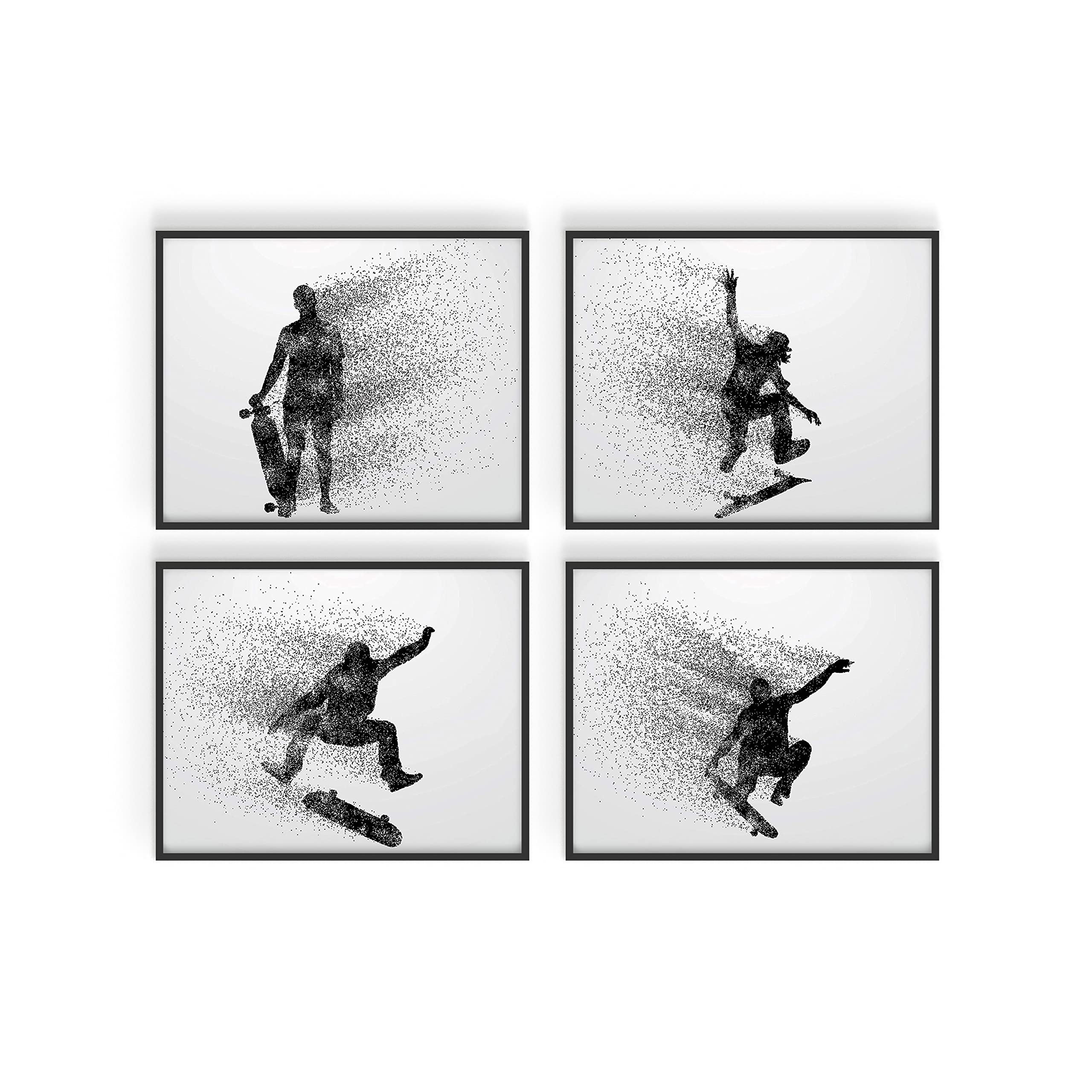 Summit Designs Skateboarding Wall Art Decor - Set of 4 (8x10) Silhouette Poster Prints - Perfect for Bedroom, Man Cave & Kids Room Decor - Cool Skateboard Theme for Teen Boys & Sports Fans