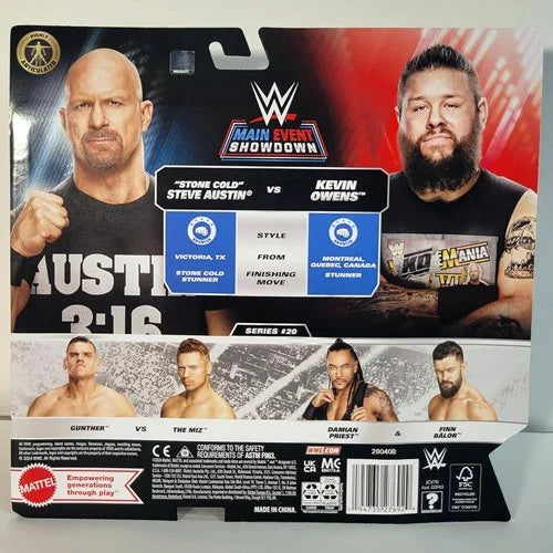 Kevin Owens vs Stone Cold Steve Austin WWE Main Event Series Showdown 2-Pack Action Figures - Collectible Wrestling Toys for Fans & Display