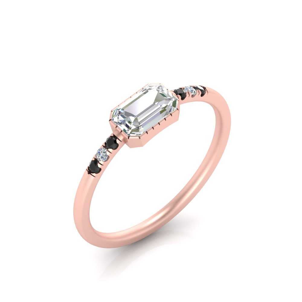 Art Deco East West Emerald Vintage Engagement Ring - Rose Gold Plated Gemstone Ring for Women - Perfect for Weddings, Anniversaries & Special Occasions