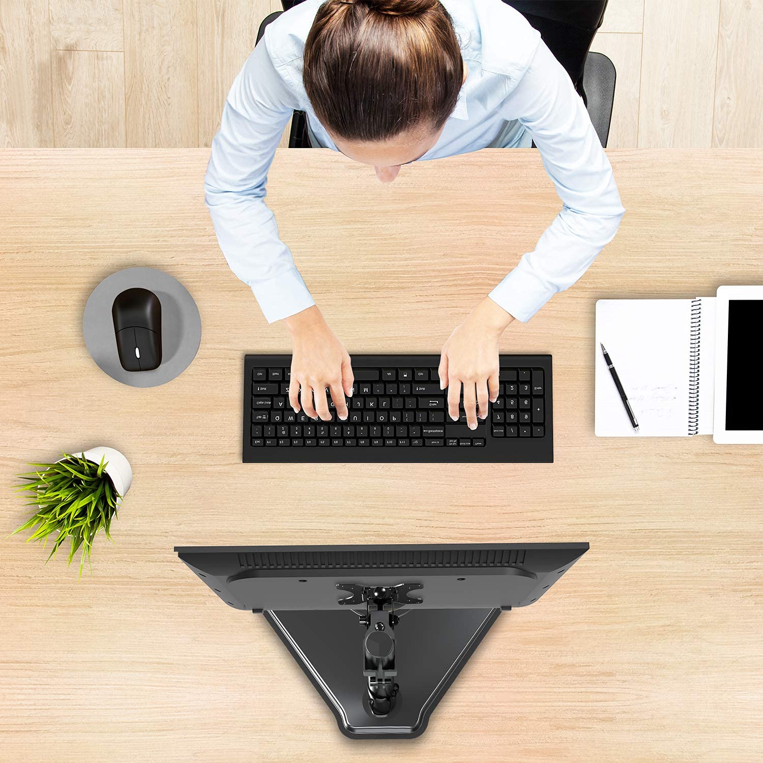 MOUNT PRO Triple Monitor Stand & Single Free-Standing LCD Monitor Mount - Adjustable Ergonomic Desk Mount for Home Office & Gaming Setup