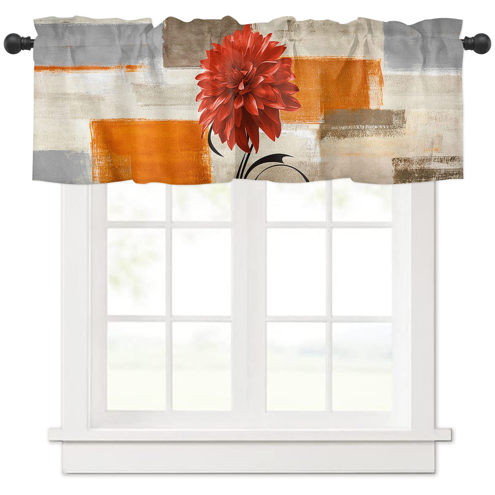 Abstract Graffiti Valance Curtain - Red Flower for Living Room & Kitchen Decor