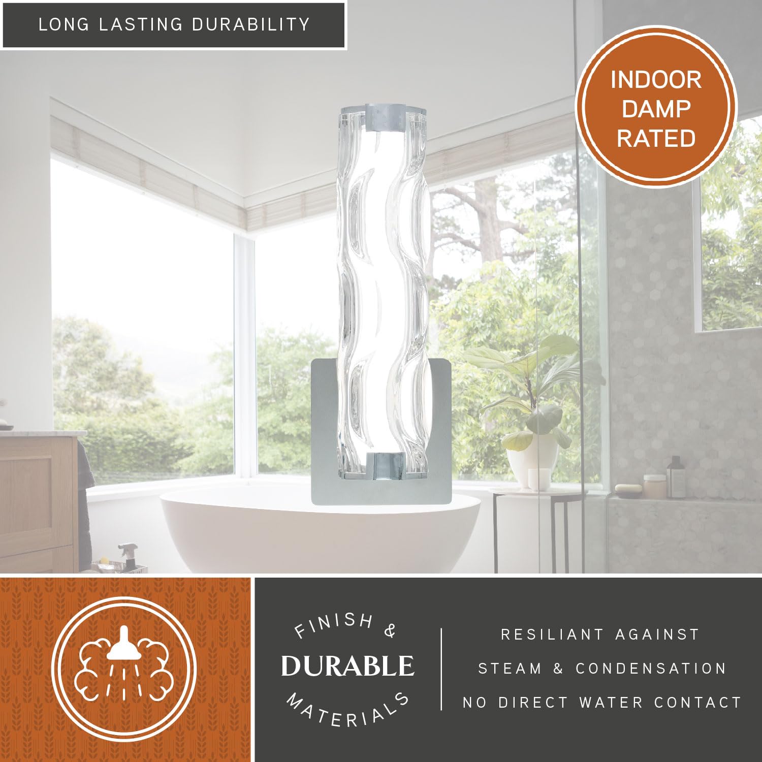 1-Light LED Chrome Bathroom Vanity Light Fixture with Clear Glass - Modern Lighting for Bathroom, Powder Room & Dressing Area