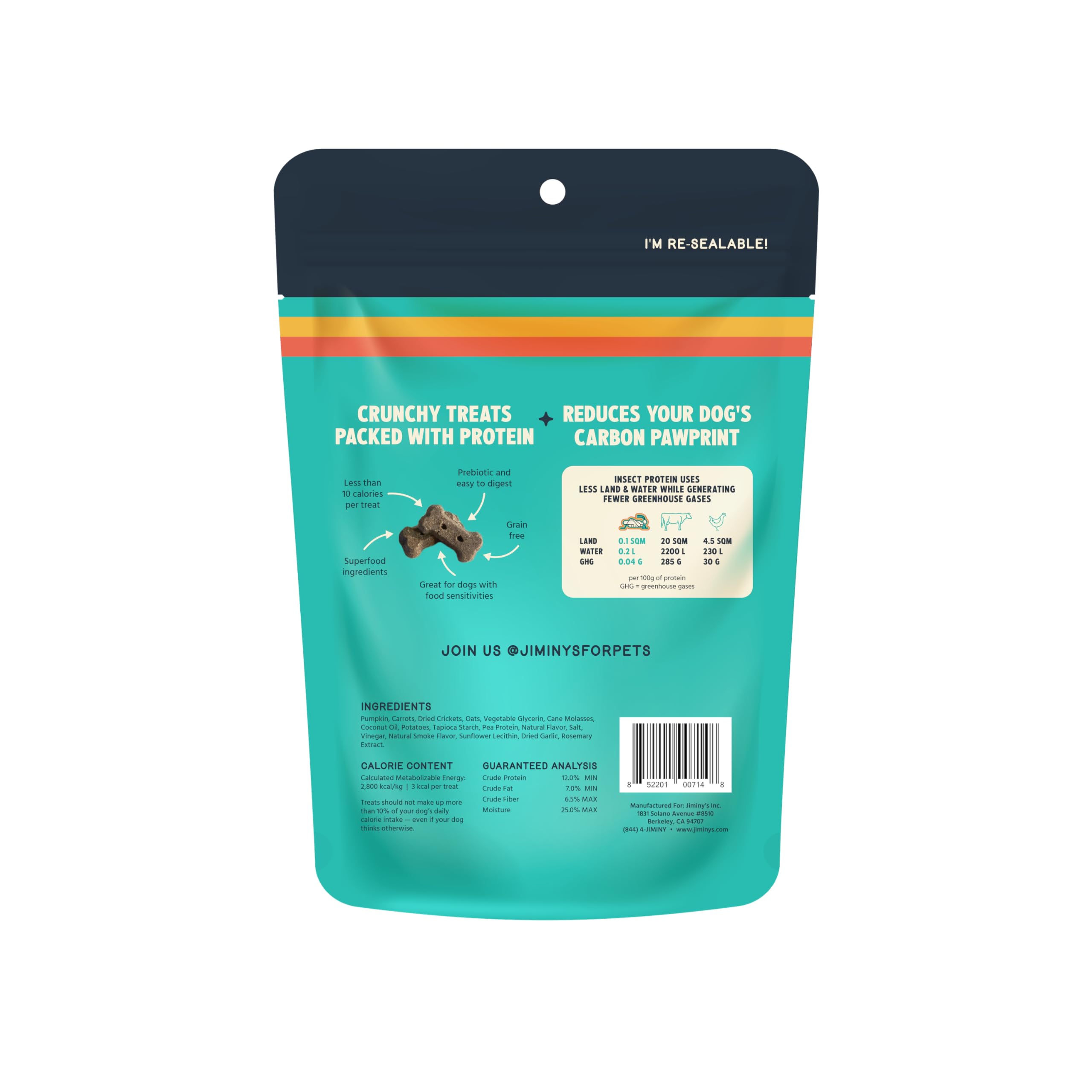 Jiminy's Crunchy Original Peanut Butter & Pumpkin Dog Treats - Hypoallergenic, Prebiotic, Tummy Friendly, Low Calorie, Cricket Protein Snacks for Dogs - Sustainable & Healthy 5oz Pack - Perfect for Training, Rewards & Sensitive Stomachs