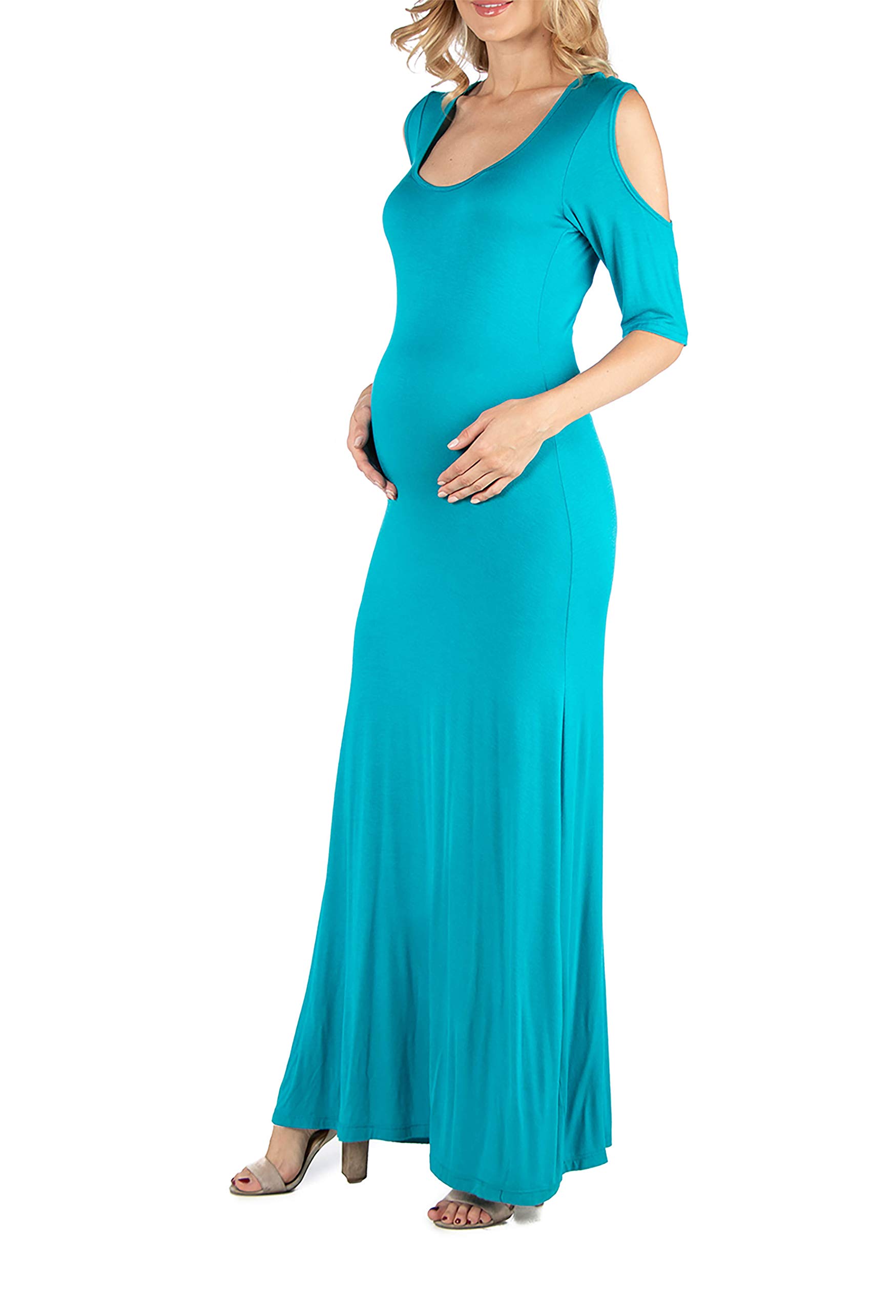 24Seven Comfort Women's Maternity Cold Shoulder Elbow Sleeve Scoop Neck Maxi Dress - USA Made - Size Small to 3X - Perfect for Pregnancy, Baby Showers & Summer Vacations