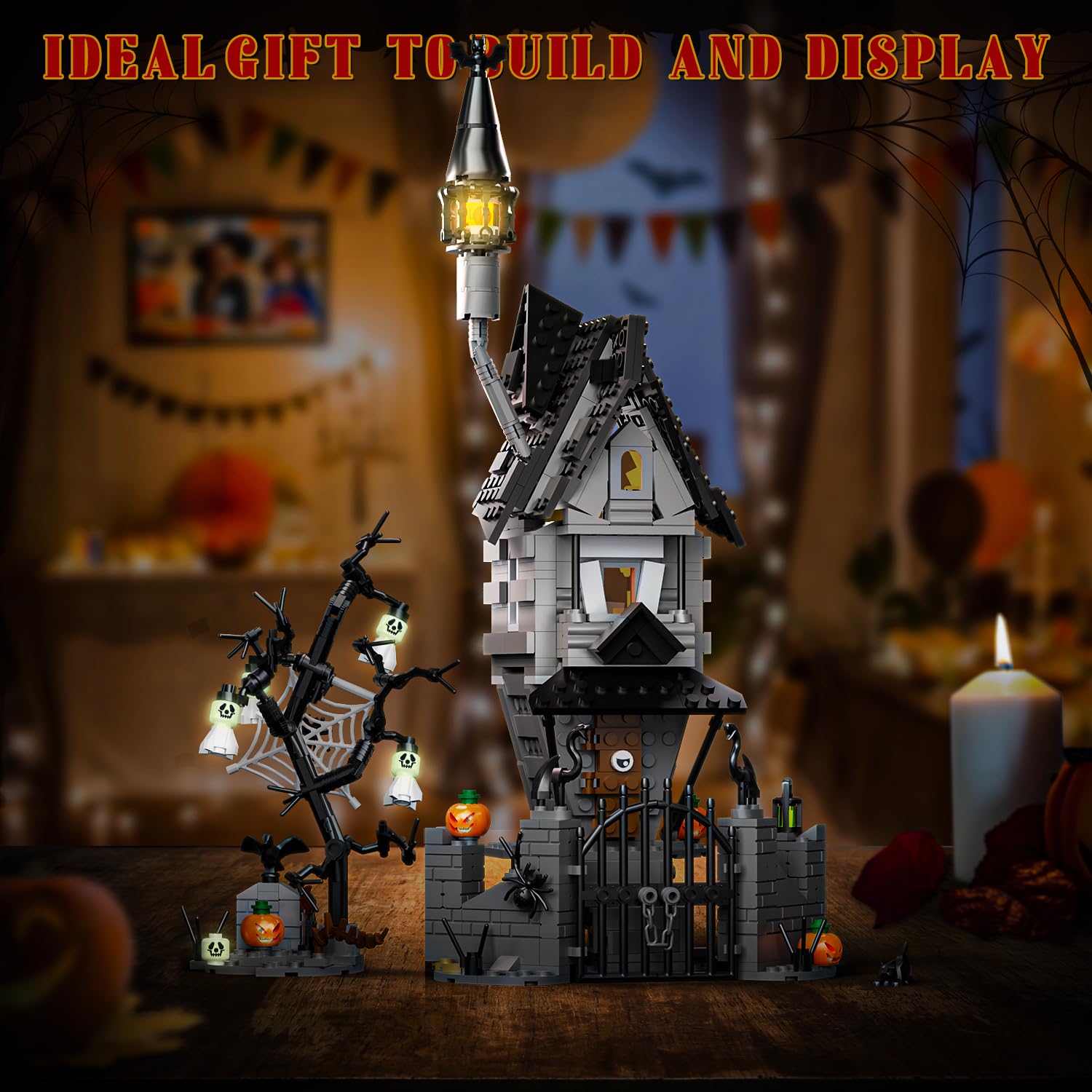 Haunted House Building Set for Christmas & Halloween - Glow in The Dark Haunted Mansion Toy with Luminous Hangman & Spooky Decor - Perfect Gift for Movie Fans & Kids - Great for Holiday Decorations, Birthday Parties & Themed Room Displays