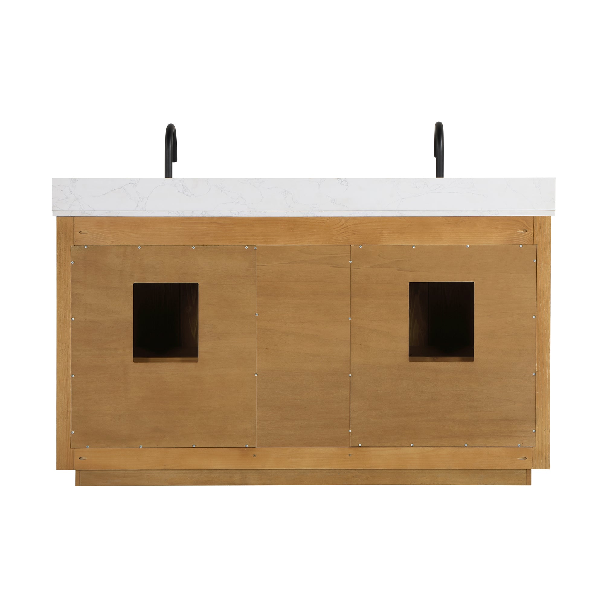 Perla 60 Inch Double Sink Bathroom Vanity Set with White Composite Stone Countertop - Modern Farmhouse Style for Master Bath or Guest Bathroom Remodel