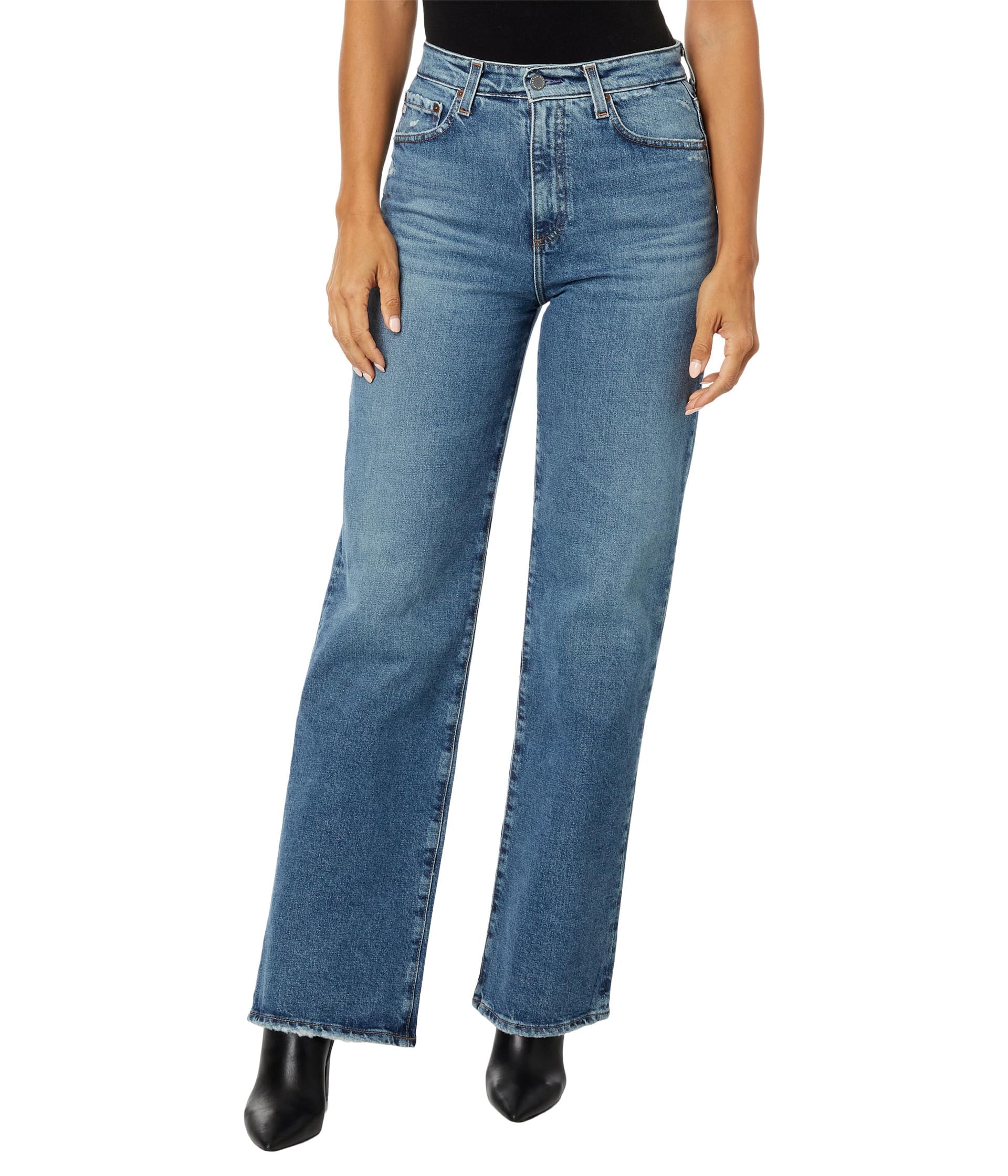 AG Jeans Kora High-Rise Wide Leg Jeans in 15 Years Upstate Wash - Women's Vintage Denim Pants for Casual Wear and Everyday Outfits