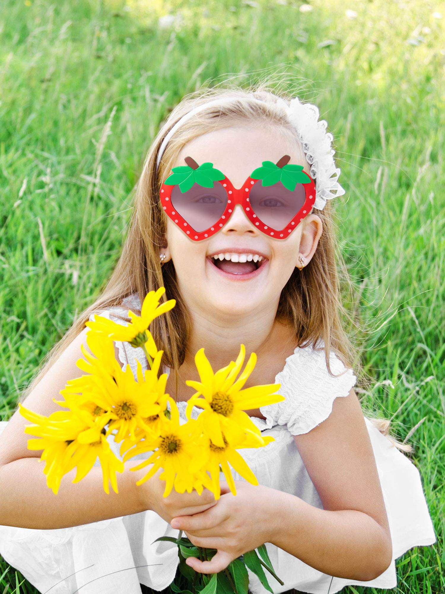 Frienda 5 Pairs Toddler Sunglasses for Girls - Cute Strawberry Shaped UV Protection Sunglasses, Fun & Stylish Eyewear for Baby Girls - Perfect for Beach, Pool, Outdoor Play & Birthday Party Favors