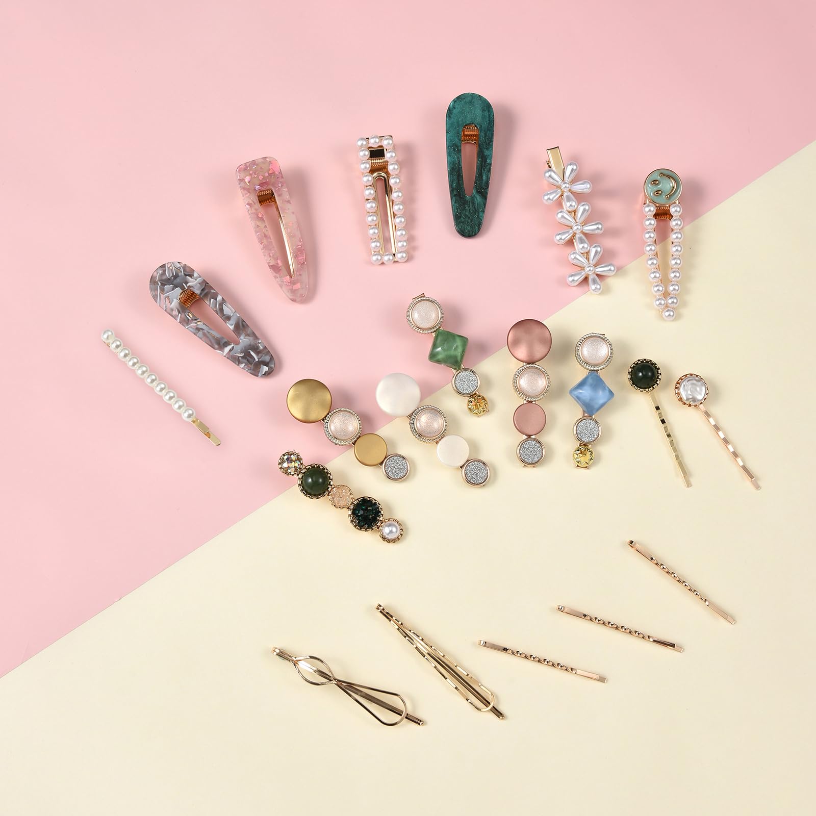 20 PCS Handmade Pearls & Acrylic Resin Hair Clips - Elegant Gold Hair Barrettes, Marble Alligator Bobby Pins, Glitter Crystal Geometric Hairpins for Women & Girls | Perfect for Weddings, Parties, Prom & Daily Hair Styling