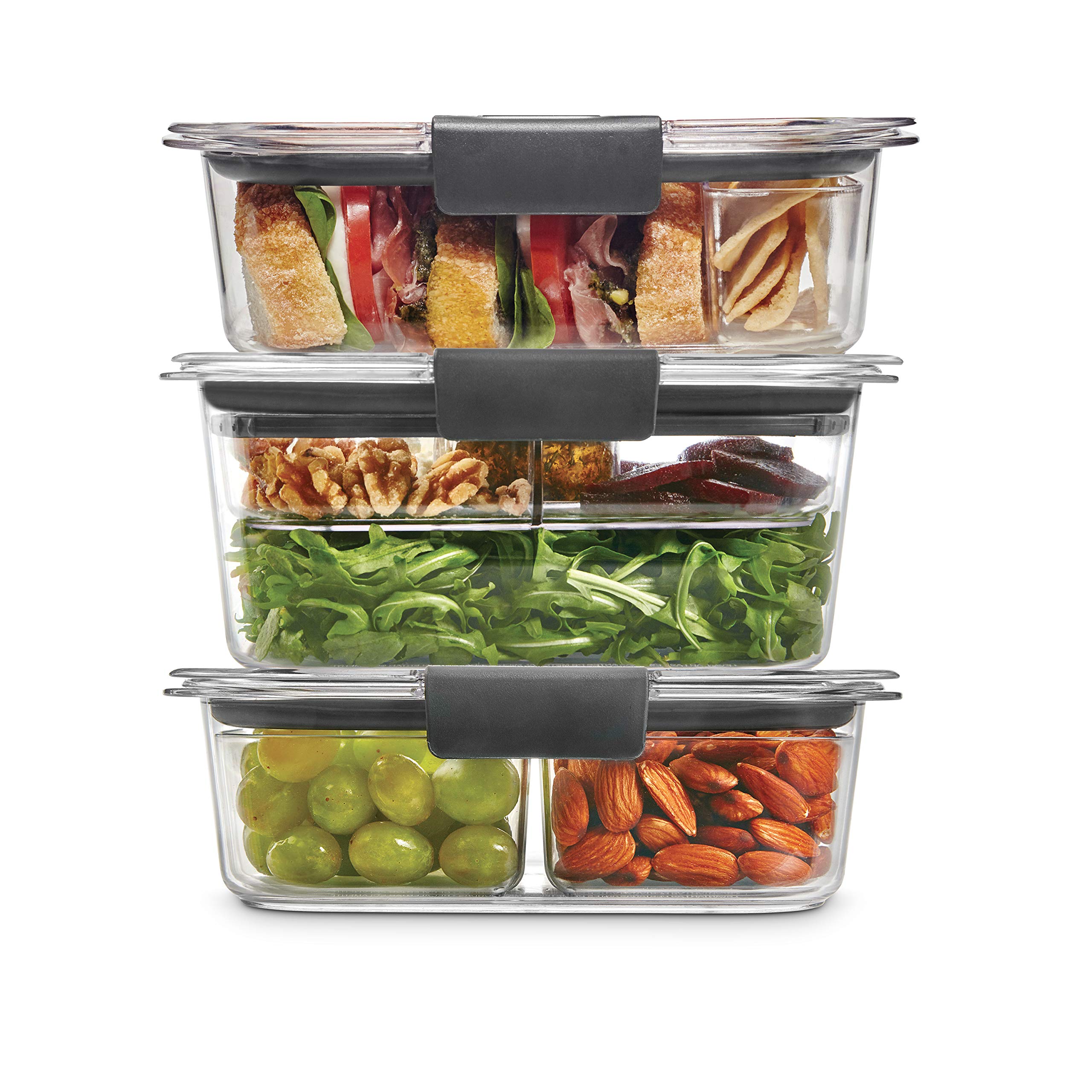 Rubbermaid Brilliance BPA-Free 3-Piece Food Storage Container Set with Lids & Removable Trays | Airtight, Leakproof Kitchen Organizers | Perfect for Meal Prep, Lunch Box, Leftovers & Pantry Organization | Great for Home, Office & Picnic Use