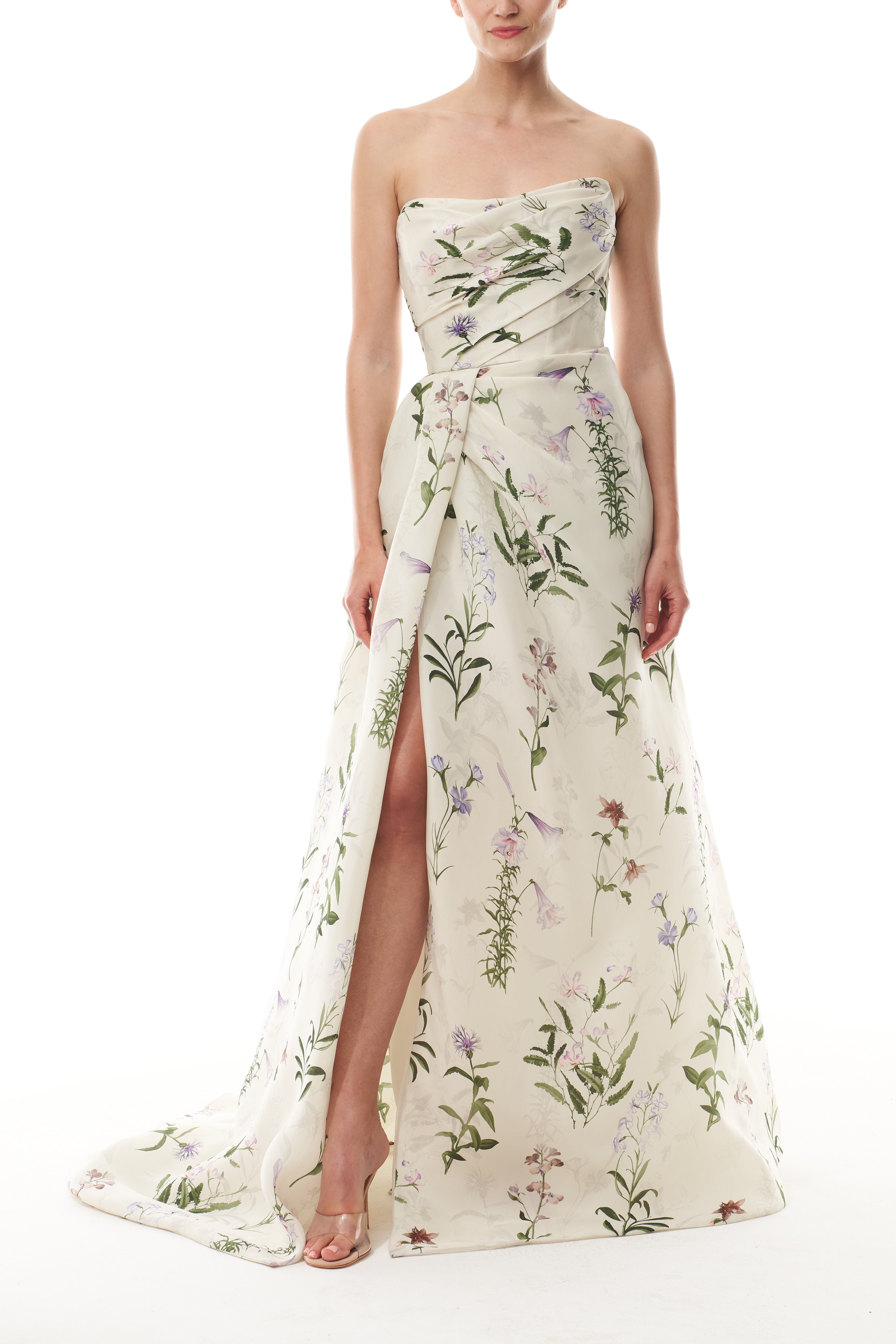 Elegant Floral Gazar Draped Gown - Women's Formal Evening Dress for Weddings, Galas & Special Occasions